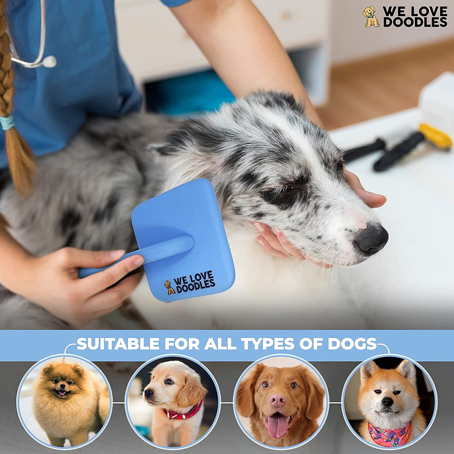 We Love Doodles Dog Slicker Brush, Dog Doodle Brush for Grooming Pet Hair Dog Brush, Poodle & Goldendoodle Brush for Dogs (Large)