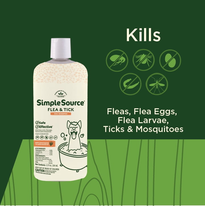 SimpleSource® Flea & Tick Shampoo for Dogs, Kills Fleas, Flea Eggs, Flea Larvae, & Ticks, & Mosquitos, Cleans & Deodorizes, 12oz Bottle