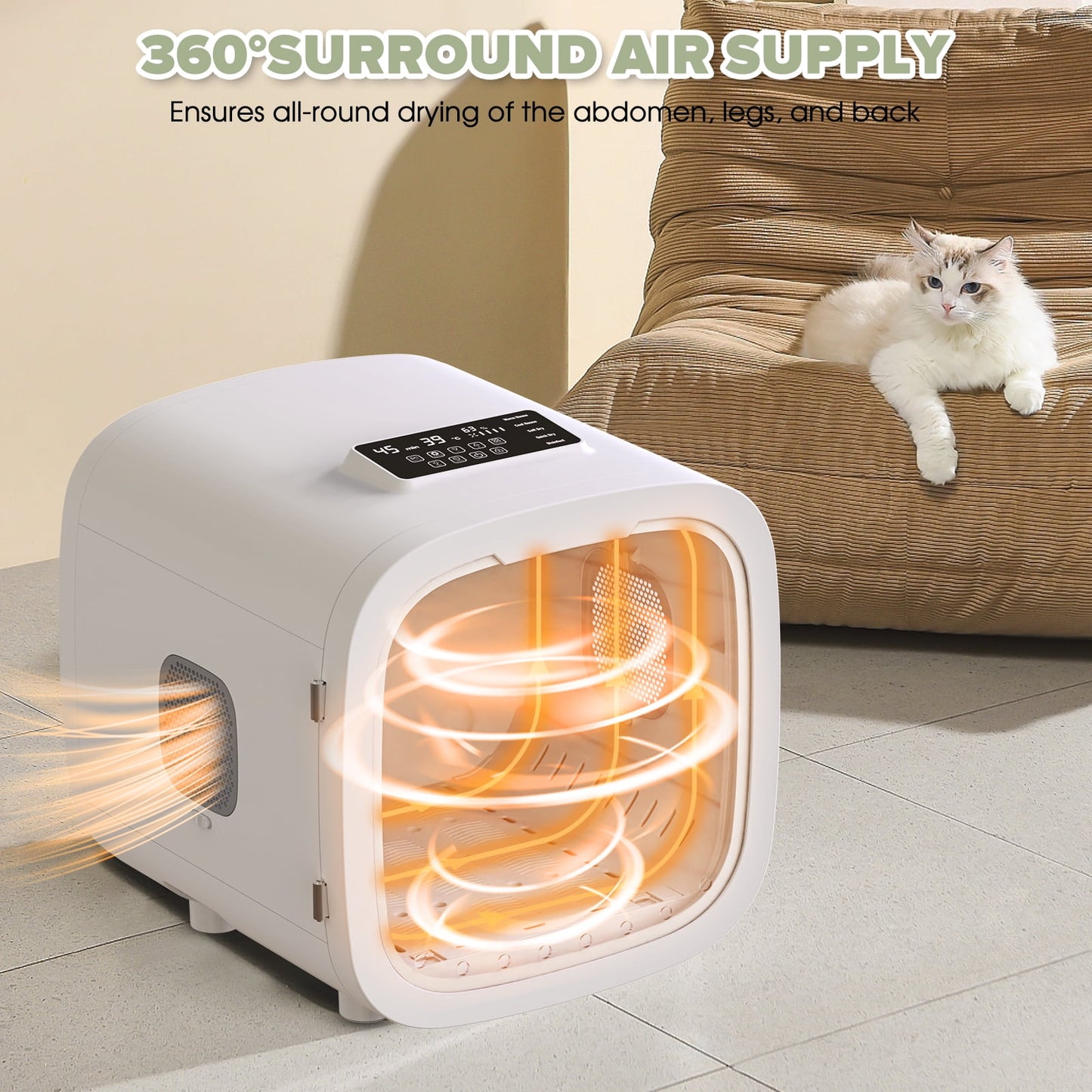 ADVWIN 52L Automatic Pet Dryer Box for Cats & Small Dogs for Pet Grooming, Adjustable Speed & Temperature, Timer, Light, Quiet, White