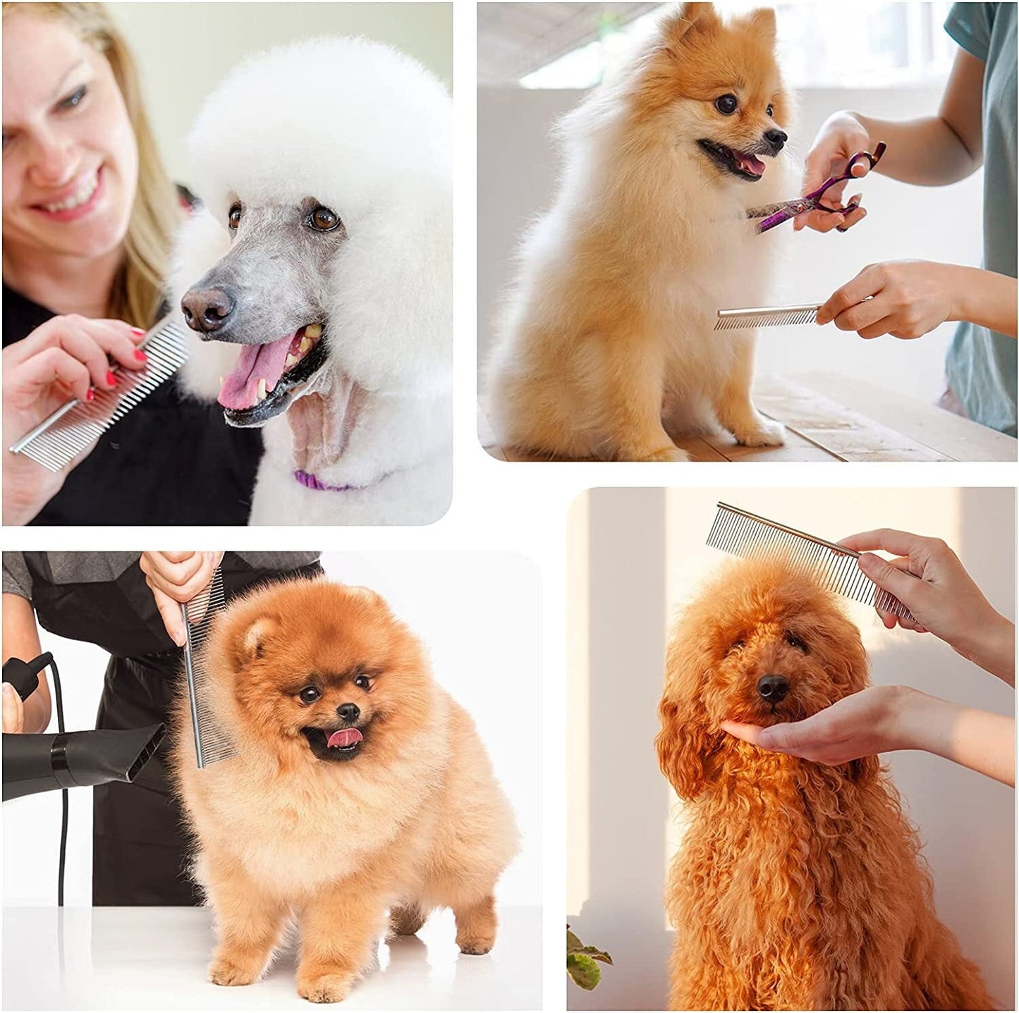 Metal Comb for Dogs, Metal Dog Combs, 2 Pack Cat Comb with Rounded Ends Stainless Steel Teeth, Professional Grooming Tool for Long and Short Matted Haired, Tangles and Knots, 7.48IN*1.57IN