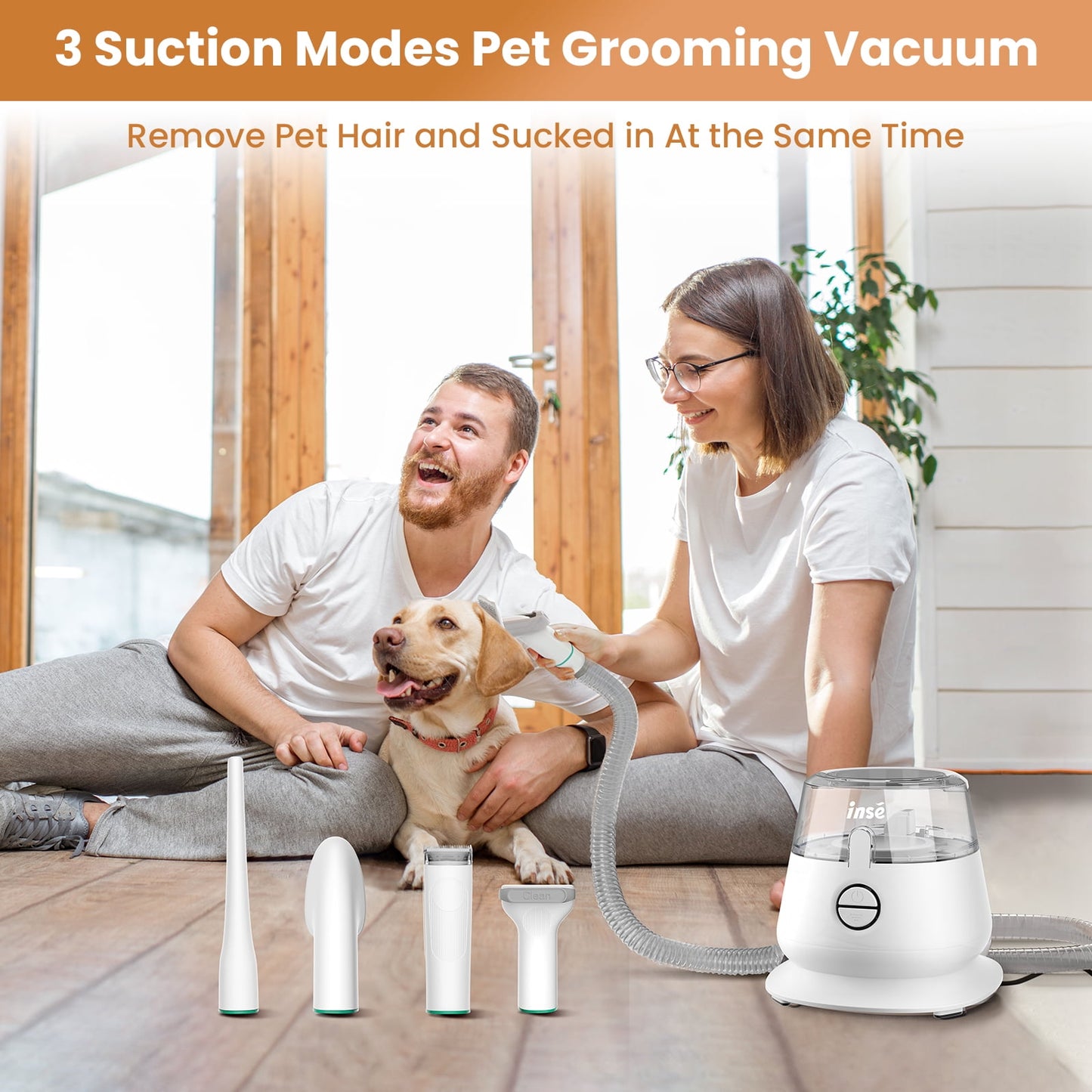 INSE Pet Grooming Kit & Dog Hair Vacuum, Dog Grooming Kit Suction 99% Pet Hair, Large Dust Cup Pet Hair Vacuum with Clipper for Dogs, 5 Pet Grooming Tools for Shedding Pet Hair