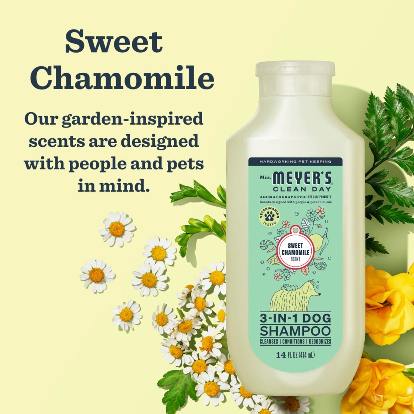 Mrs. Meyer's Clean Day 3 in 1 Dog Shampoo, Sweet Chamomile Scent, 14oz