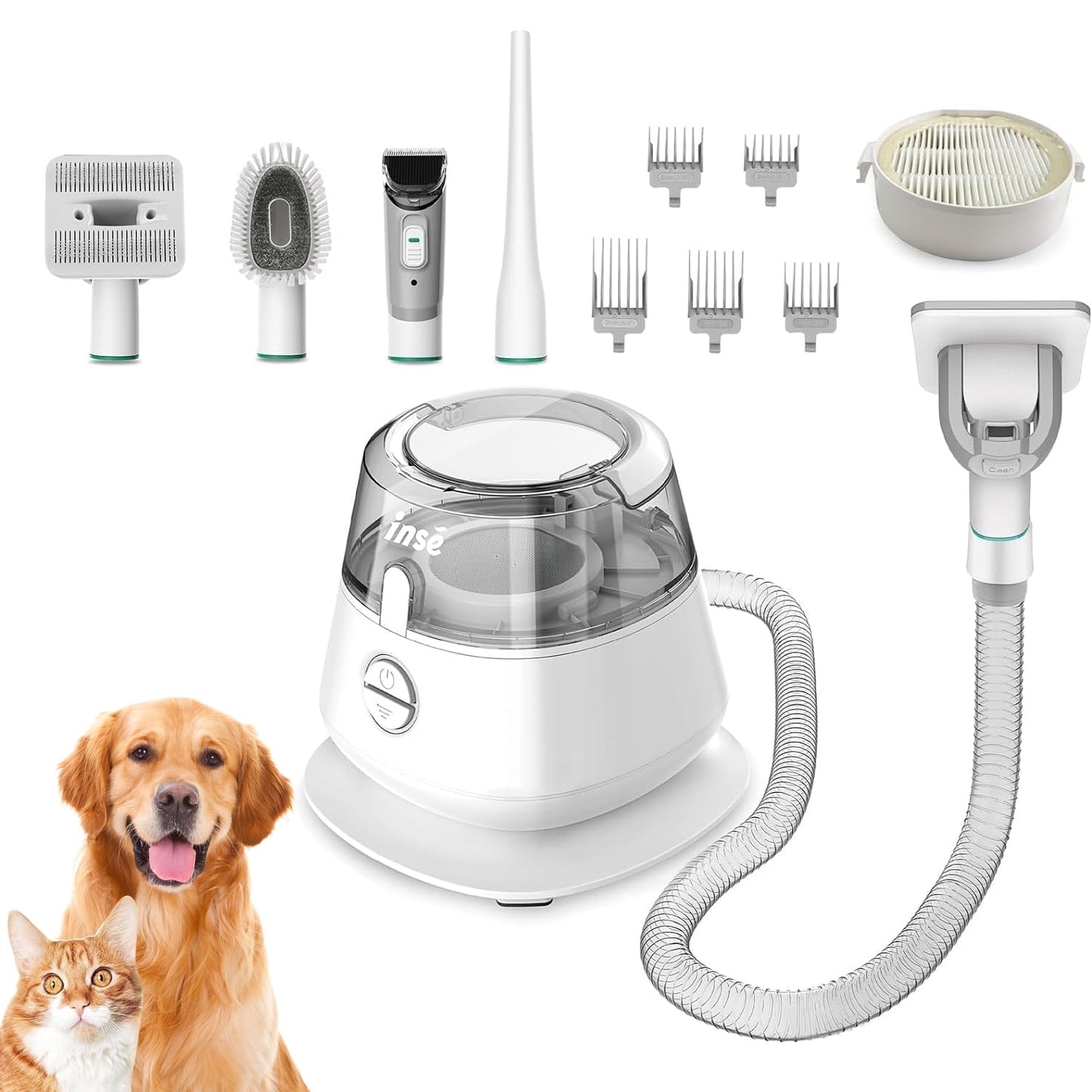 INSE Pet Grooming Kit & Dog Hair Vacuum, Dog Grooming Kit Suction 99% Pet Hair, Large Dust Cup Pet Hair Vacuum with Clipper for Dogs, 5 Pet Grooming Tools for Shedding Pet Hair