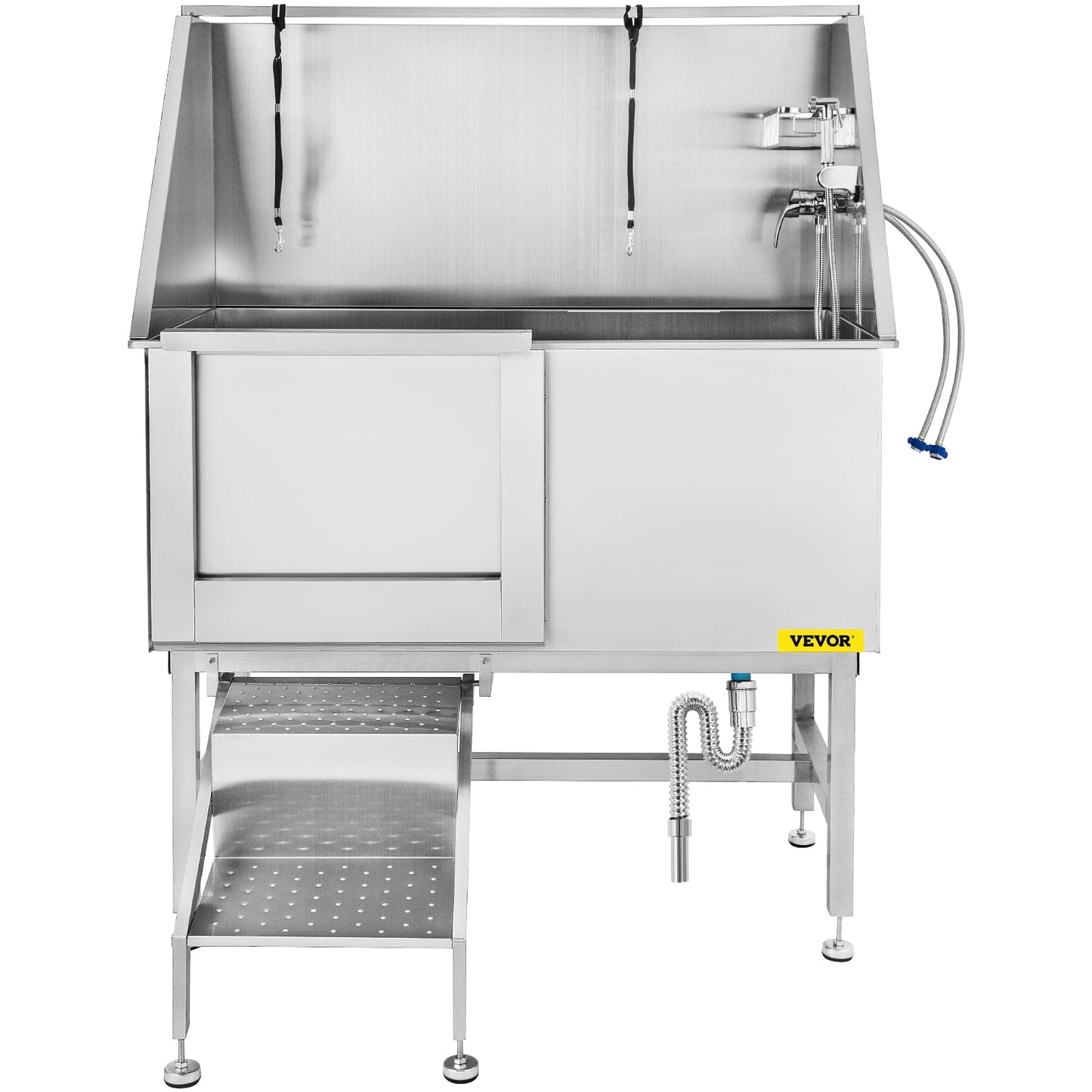 VEVORbrand 50 inch Dog Grooming Tub, Professional Stainless Steel Pet Dog Bath Tub with Steps Faucet & Accessories Dog Washing Station, Left-Door
