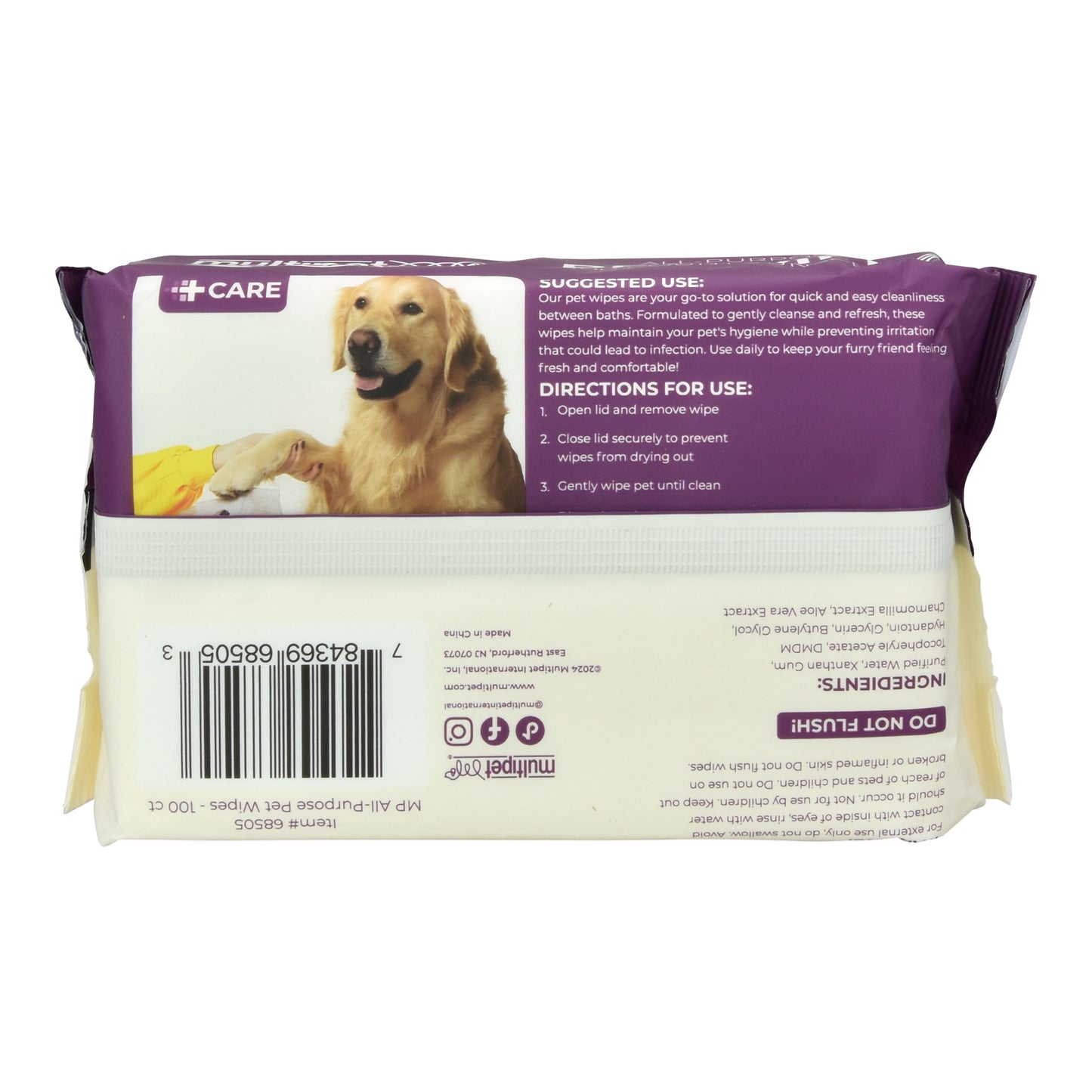 Multipet All-Purpose Pet Wipes for Dogs and Cats, 100 Count