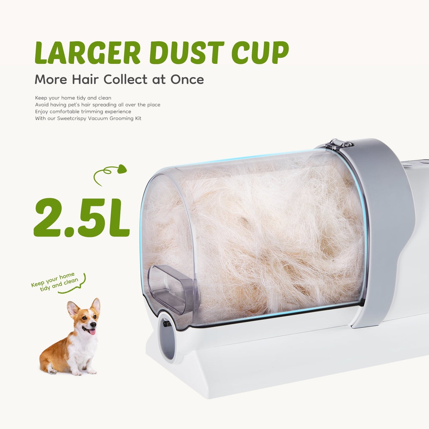 MCQ Dog Grooming Kit, 2.5L Pet Hair Vacuum, 5-In-1 Electric Clippers Cleaning Set for Dogs, Cats, and Other Animals