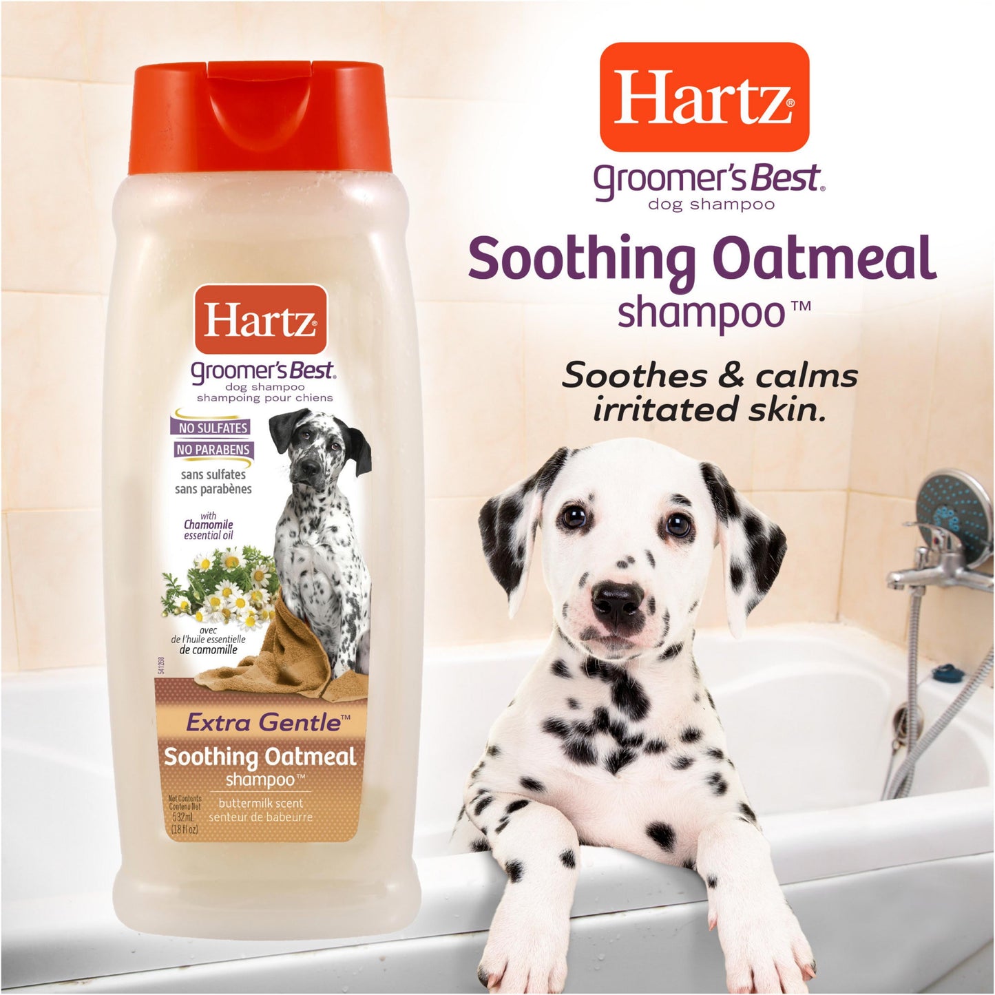 (5 pack) Hartz Groomer's Best Extra Gentle Soothing Oatmeal Shampoo for Dogs with Chamomile Essential Oil, Buttermilk Scent, 18 fl oz