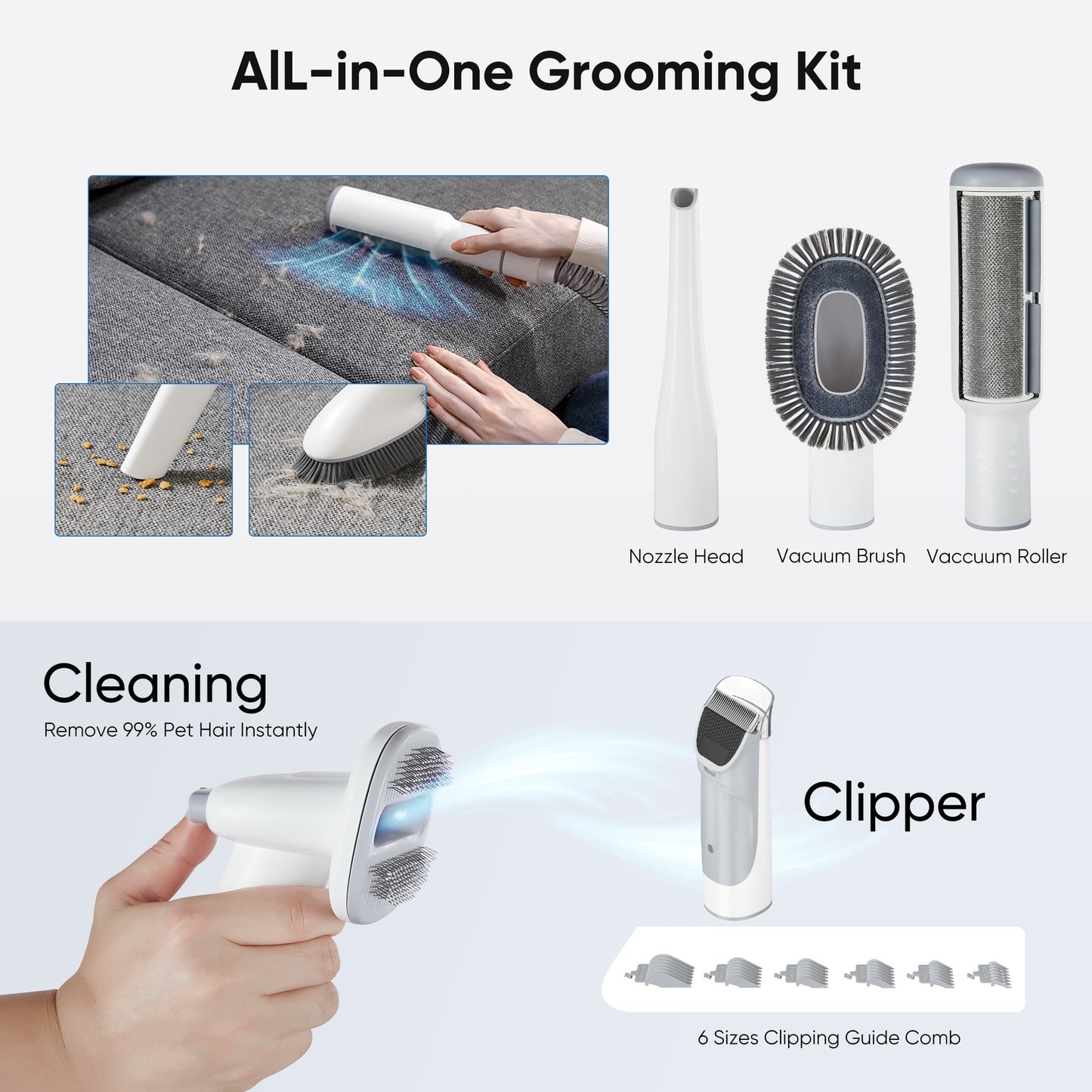 MCQ Dog Grooming Kit, 2.5L Pet Hair Vacuum, 5-In-1 Electric Clippers Cleaning Set for Dogs, Cats, and Other Animals