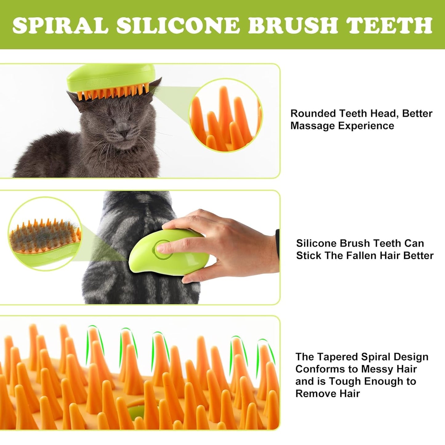 Steamy Cat Brush - 3 in1 Cat Steam Brush, 2024 Best Cat Steamy Brush, Rechargeable Cat Slicker Brush With Liquid Inlet, Eliminate Flying Hair and Tangled Hair, Cat Gift for Christmas (Green)
