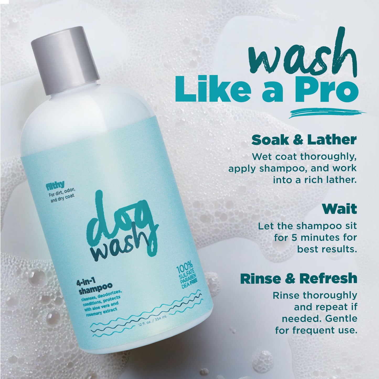 Dog Wash™ 4-in-1 Shampoo – Cleans, Conditions, Detangles & Moisturizes, Lavender Scent, 12oz