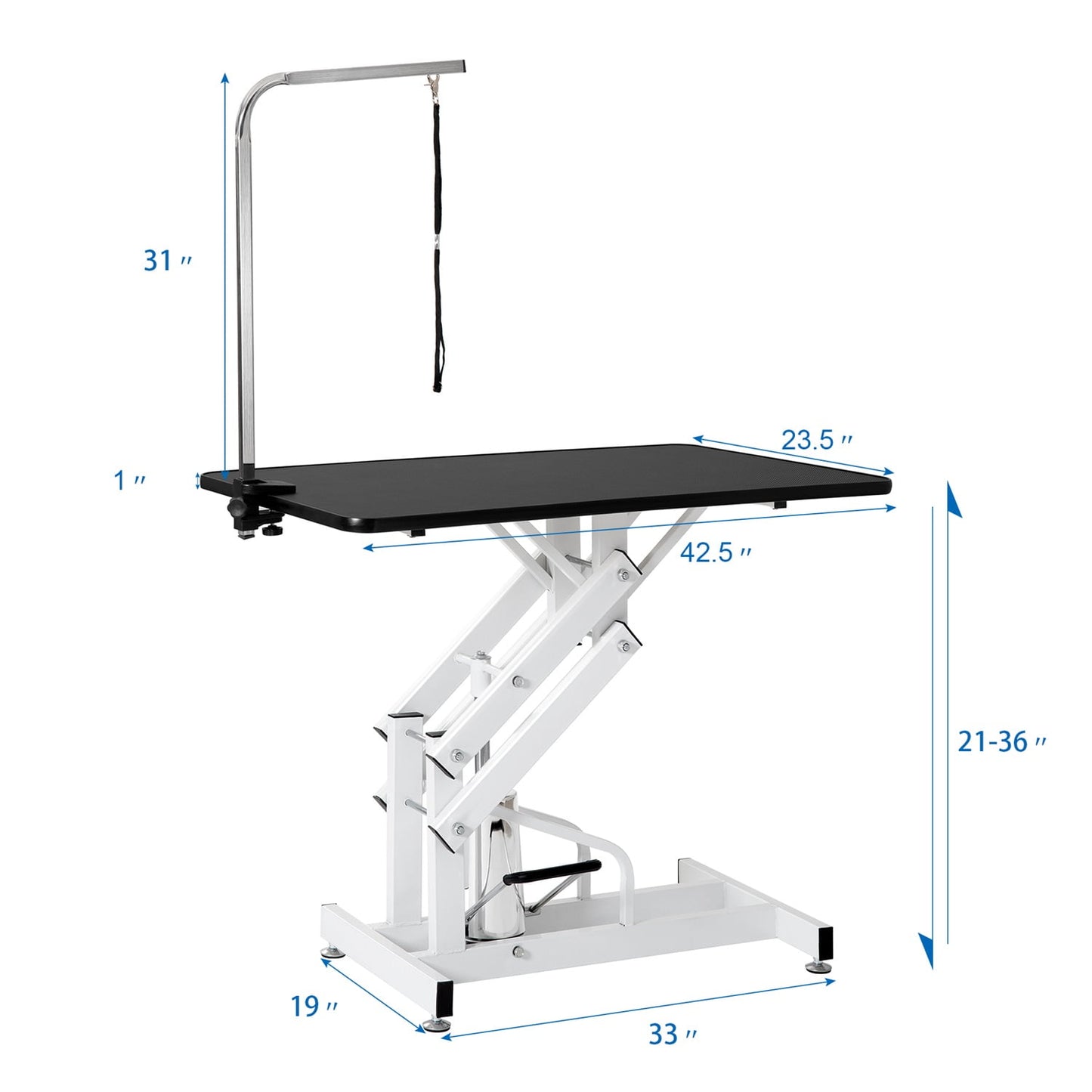 Pefilos 44" Hydraulic Pet Grooming Table for Large Dogs Professional Heavy Duty Adjustable Height - Portable Trimming Table Drying Table w/Arm/Noose, Black