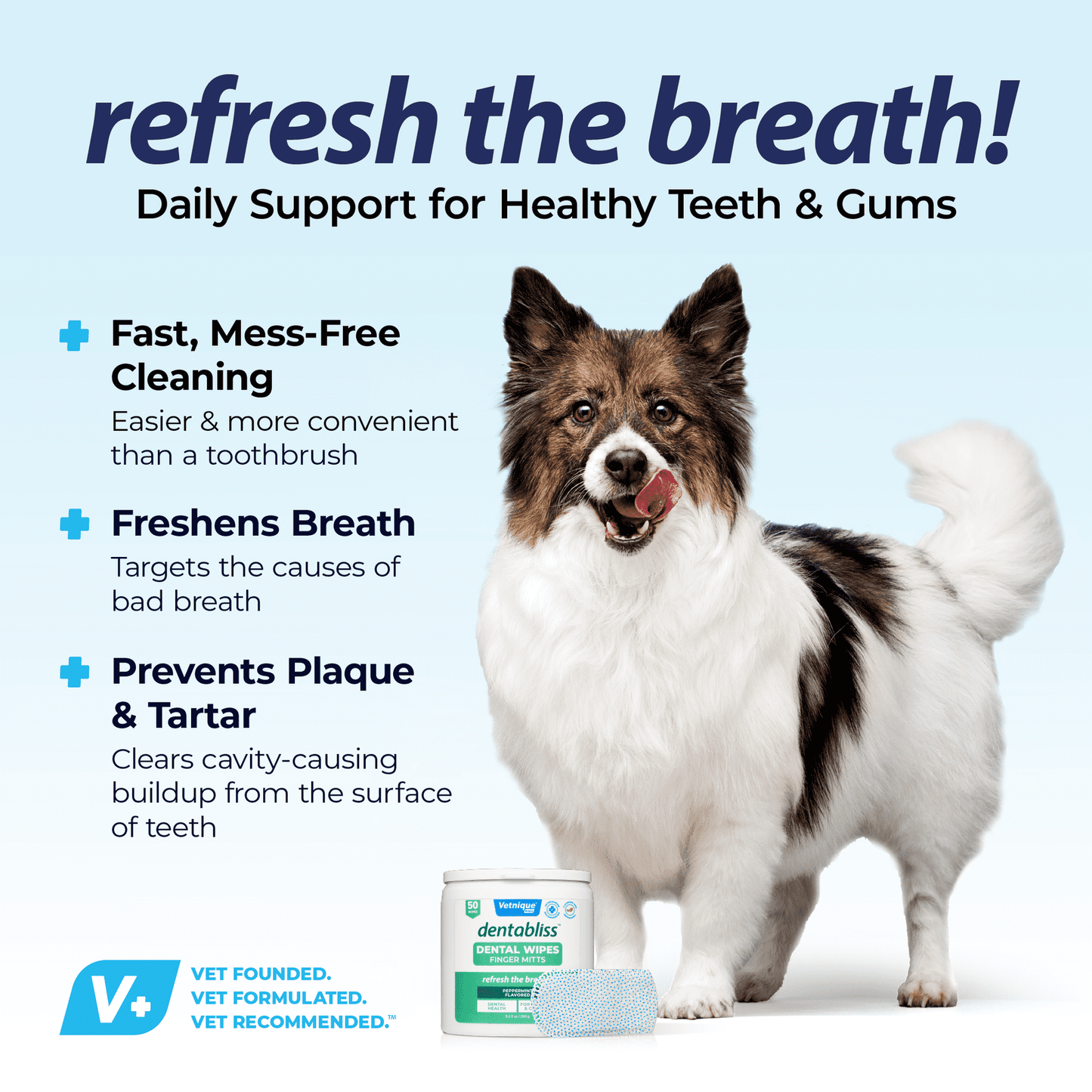 Vetnique Labs Dentabliss Dental Wipes Finger Mitts, for Dogs & Cats, Peppermint Flavored, 50 Wipes