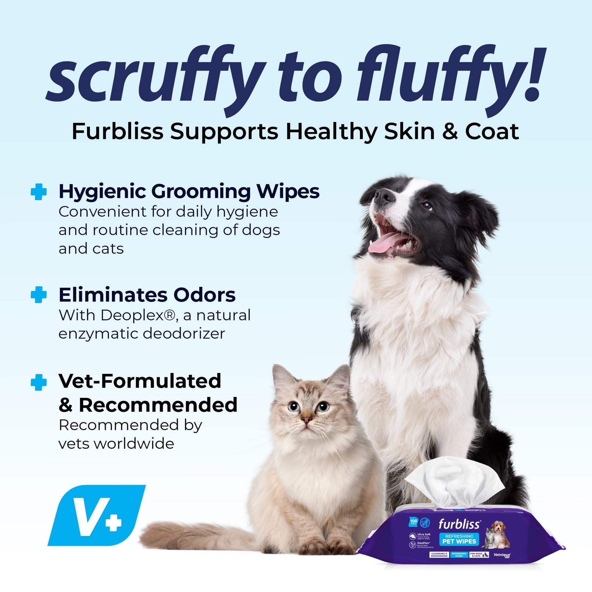 Vetnique Labs Furbliss Hygienic Pet Wipes for Dogs & Cats, Refreshing Scent, 100 Count