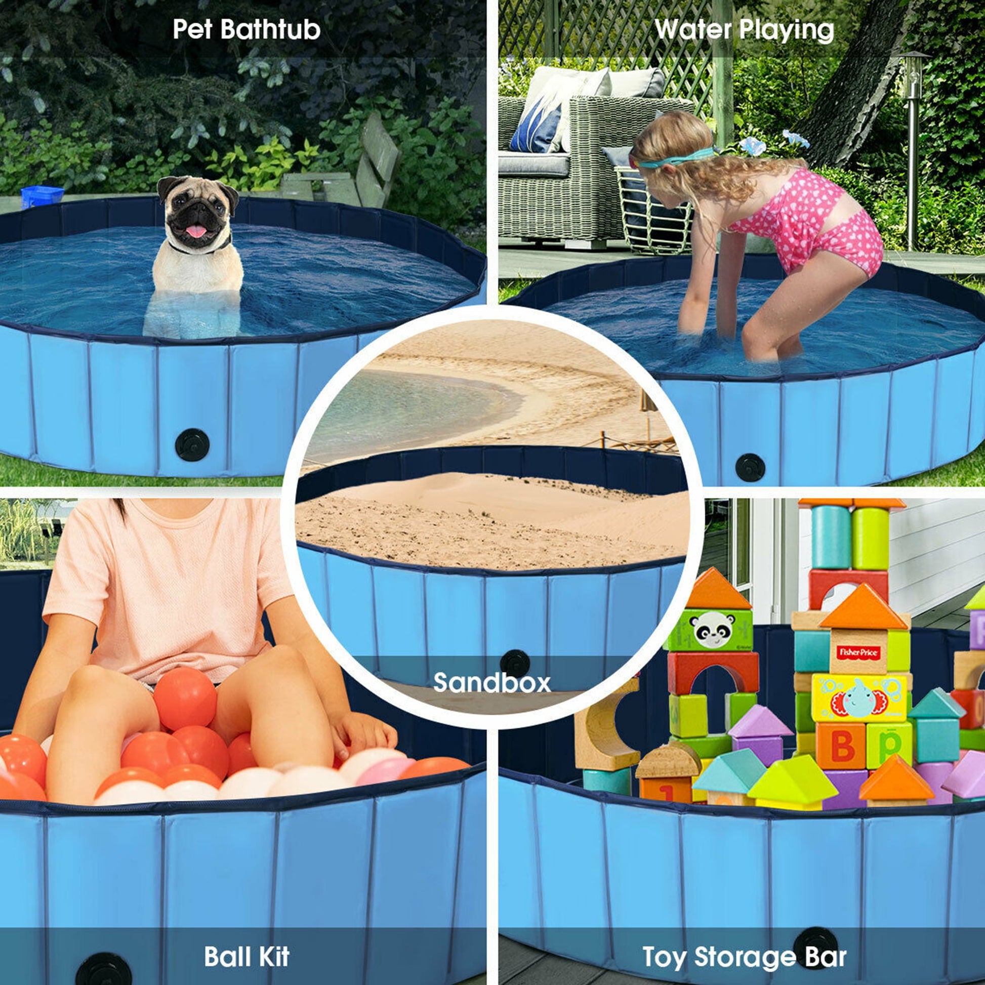 Gymax 55'' Foldable Dog Pet Pool Kiddie Bathing Tub Indoor Outdoor Portable Leakproof