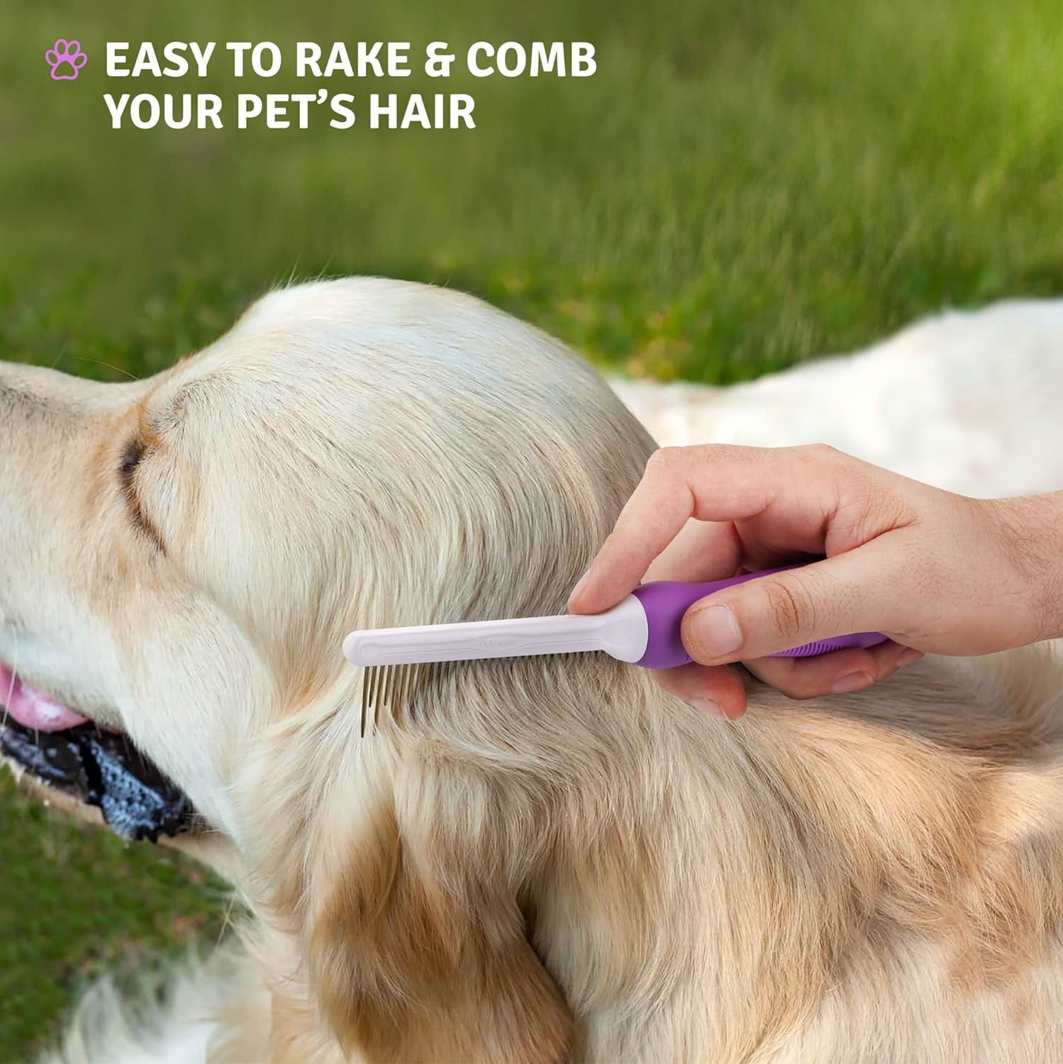 Poodle Pet 2-in-1 Stainless Steel Detangler Comb Cat & Dog Grooming Brush Groomer, Fleas Tool