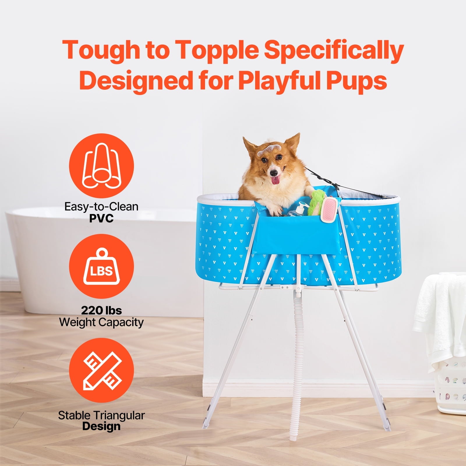 KFFKFF Compact Pet Bathing Tub, Convenient & Collapsible Canine Shower Station with Efficient Drainage System, Suitable for Cleaning & Primping Small to Medium Sized Dogs and Cats