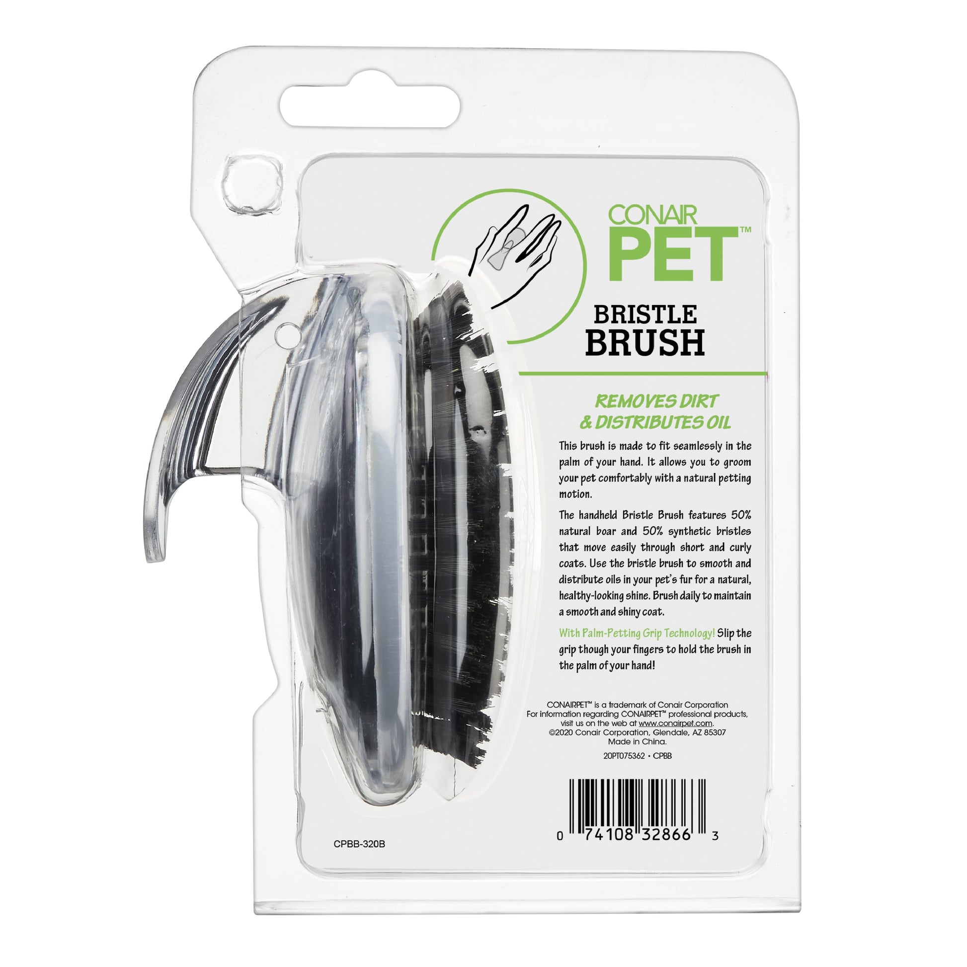 CONAIRPET Groom-Me Palm-Held Bristle Brush for Dogs, Cats, Horses and Small Pets