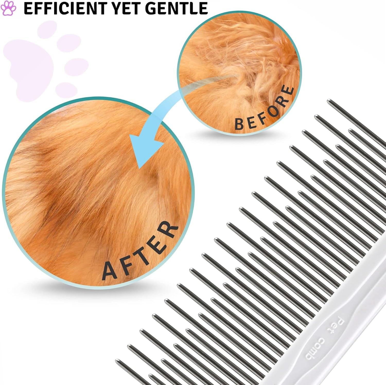 Poodle Pet 2-in-1 Stainless Steel Detangler Comb Cat & Dog Grooming Brush Groomer, Fleas Tool