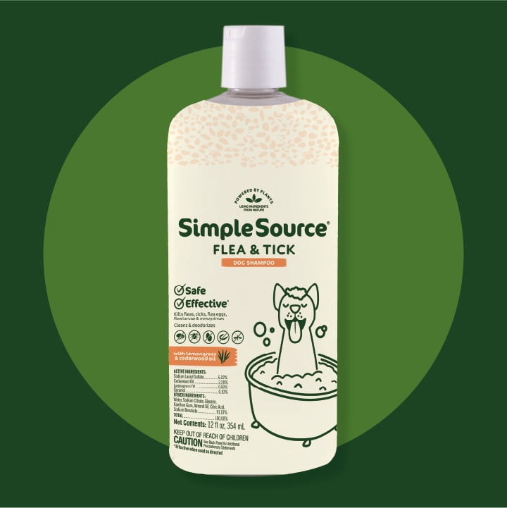 SimpleSource® Flea & Tick Shampoo for Dogs, Kills Fleas, Flea Eggs, Flea Larvae, & Ticks, & Mosquitos, Cleans & Deodorizes, 12oz Bottle