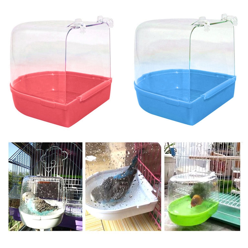 Walbest Transparent Bird Bath Box Bird Cage Accessory Bathing Parakeet Caged Bird Bathing Tub, for Pet Small Birds Canary Budgies Parrot Parakeet Finch Canary Parrot Lovebird
