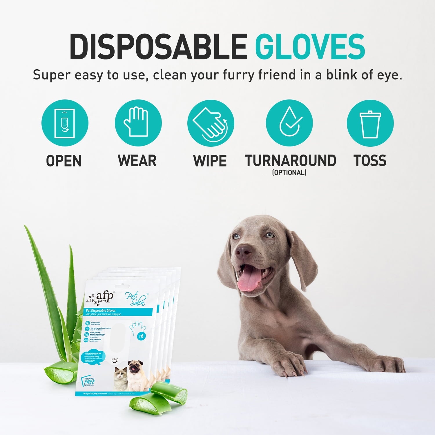 All For Paws Dog Grooming Wipes, Disposable Cat Glove Wipes, 12pcs