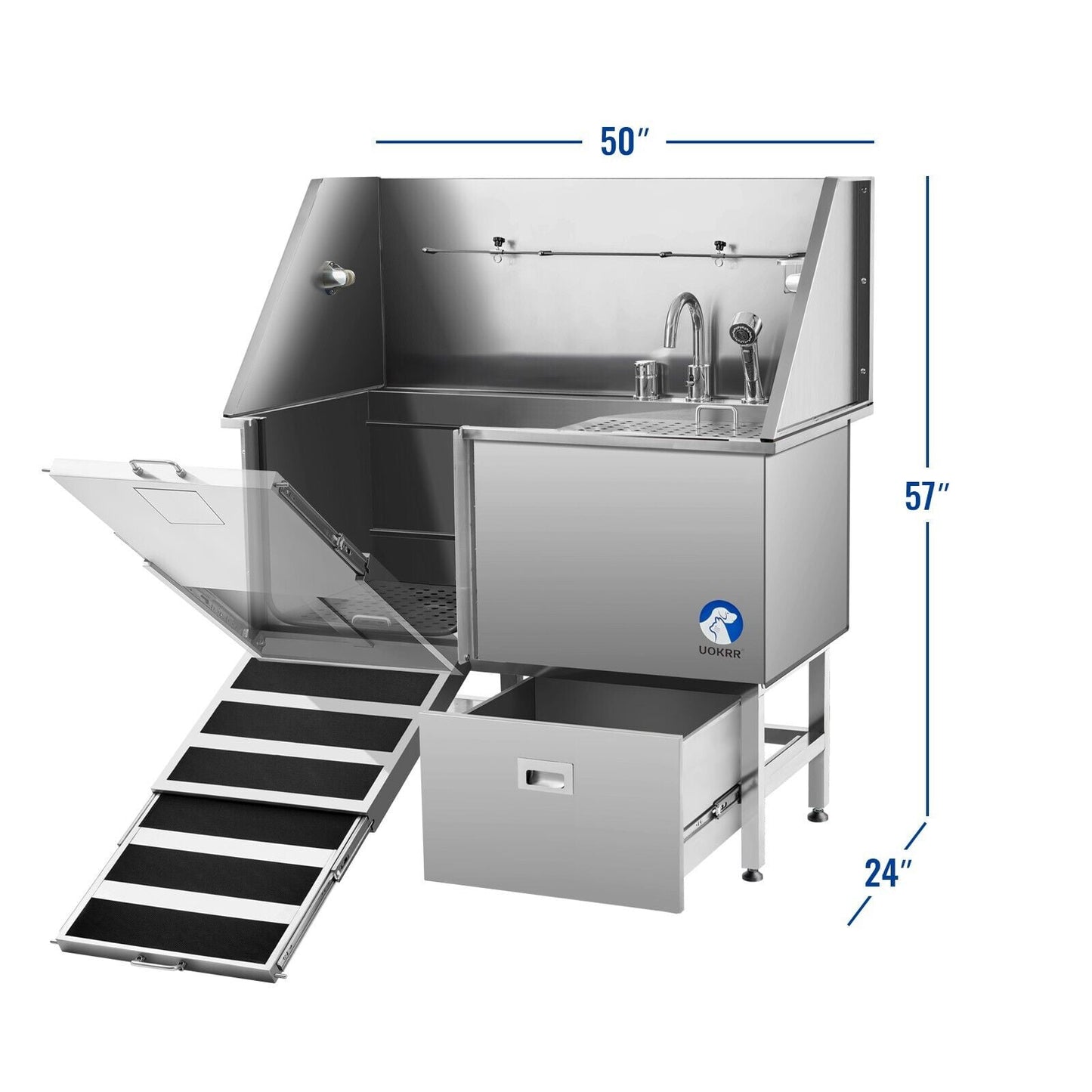 UOKRR 50-Inch Stainless Steel Pet Dog Grooming Bath Tub with Adjustable Grate