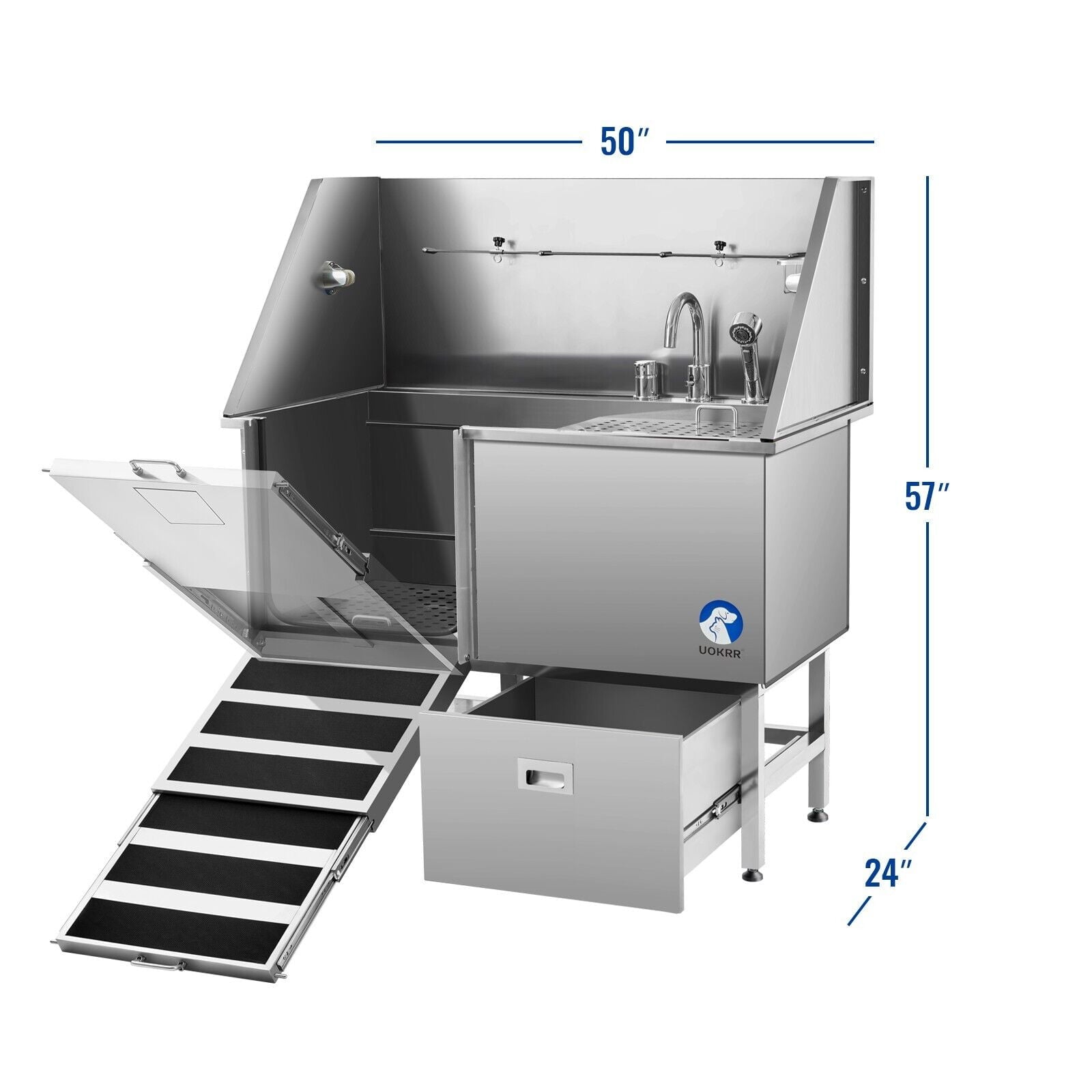 UOKRR 50-Inch Stainless Steel Pet Dog Grooming Bath Tub with Adjustable Grate