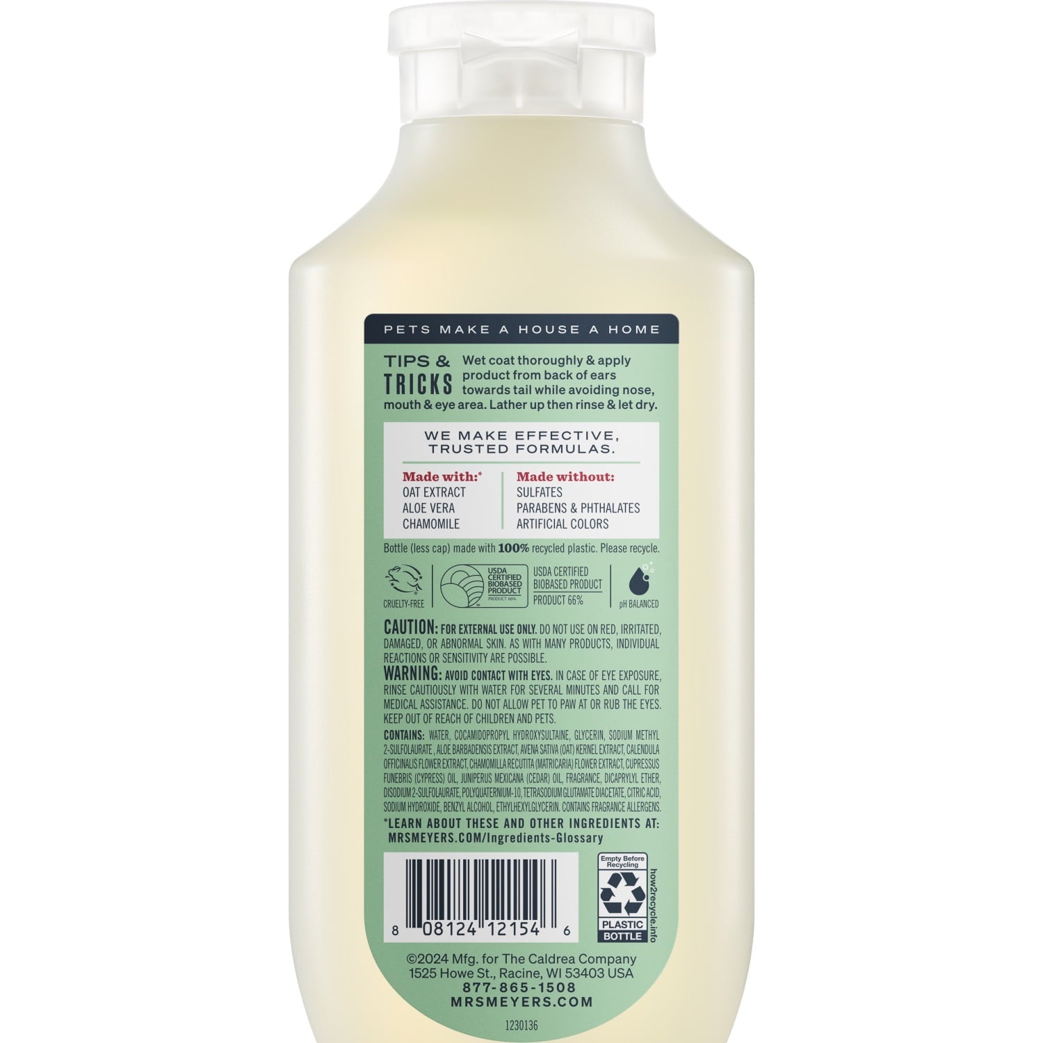 Mrs. Meyer's Clean Day 3 in 1 Dog Shampoo, Sweet Chamomile Scent, 14oz