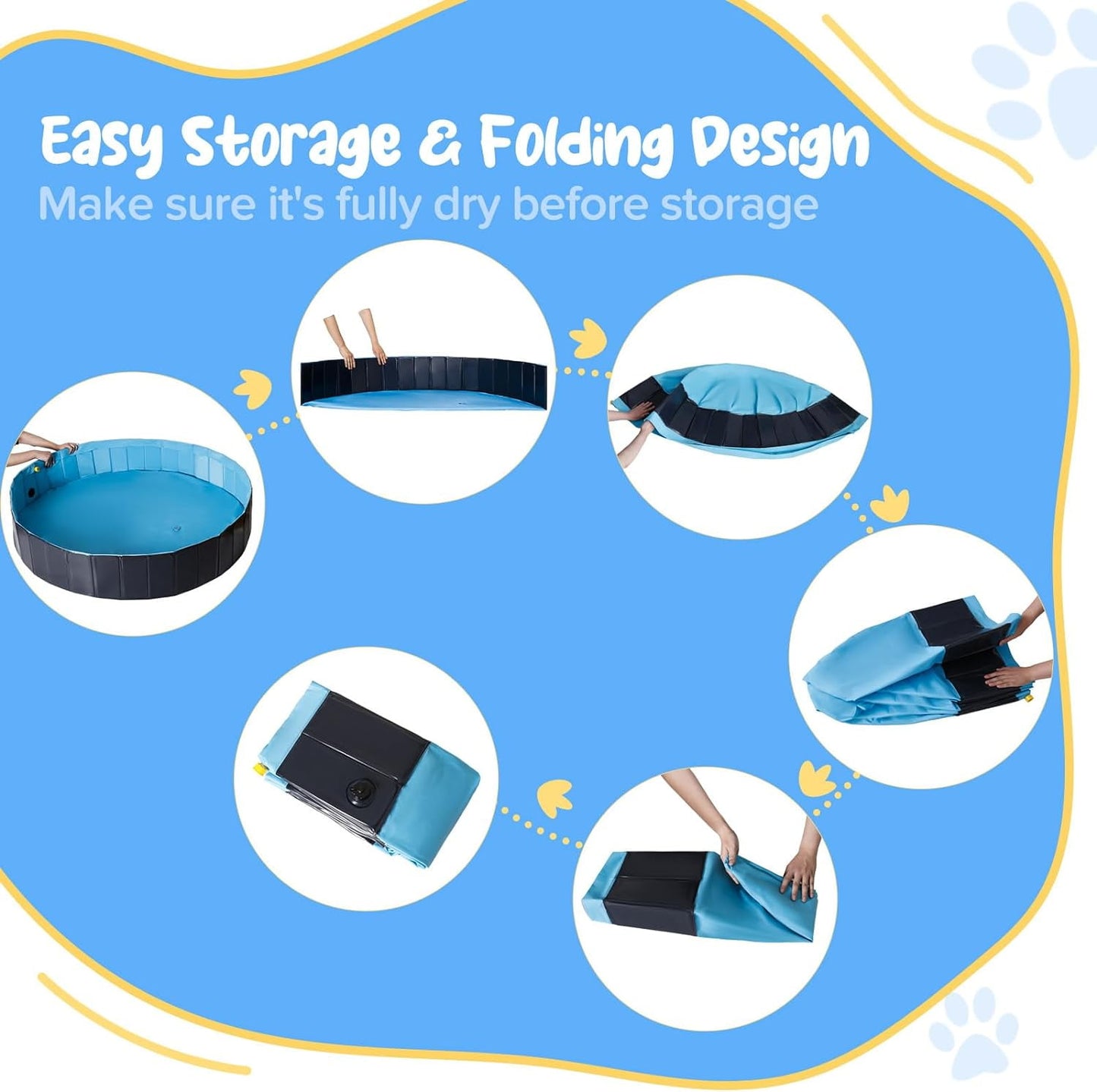 Dog Pool for Large Dogs, 63" Foldable Pet Wading Pool with Splash Sprinkler, Outdoor Summer Bathtub Heavy Duty for Puppy, Doggie, Duck -Blue -63 x 12 Inches