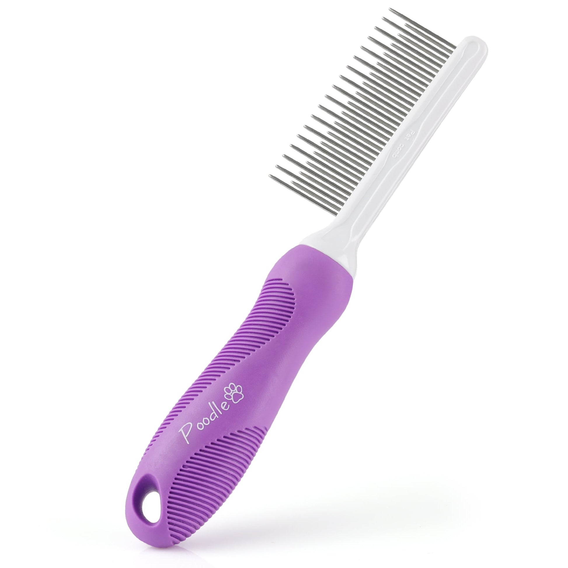 Poodle Pet 2-in-1 Stainless Steel Detangler Comb Cat & Dog Grooming Brush Groomer, Fleas Tool