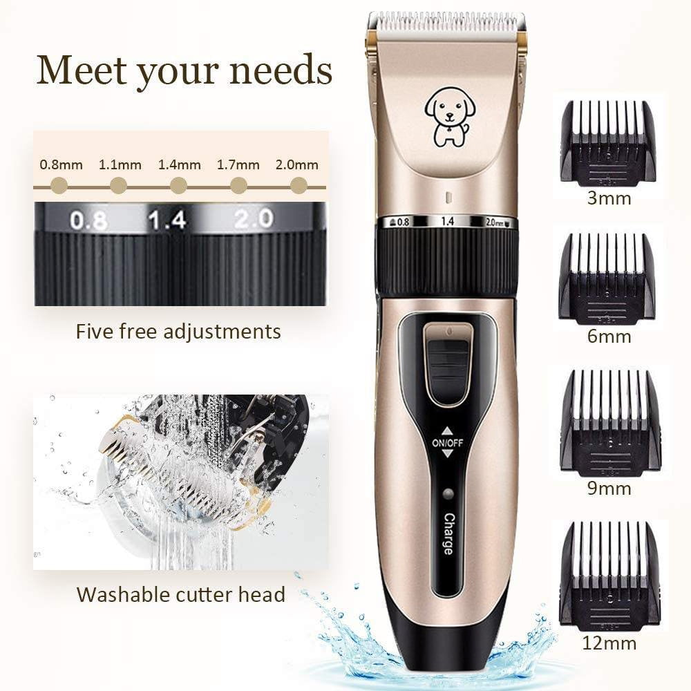 Dog Clippers For Grooming Set 11 PCS ， Low Noise Professional , Rechargeable Cordless Quiet Dog Grooming Kit for Dogs Cats Pets