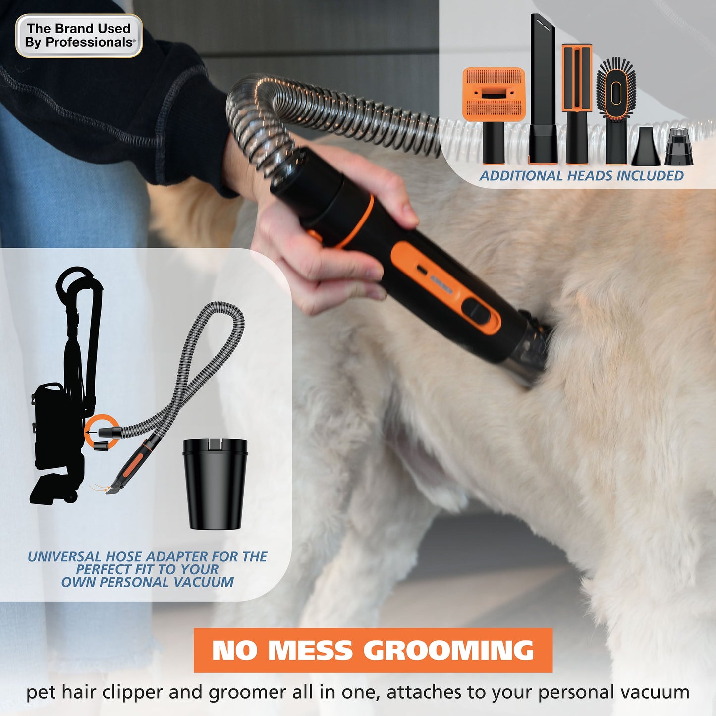 Wahl Dog Pet Groom and Vacuum Hose and Attachments, 2 Speeds, 14 Piece, Rechargeable Lithium 3026956