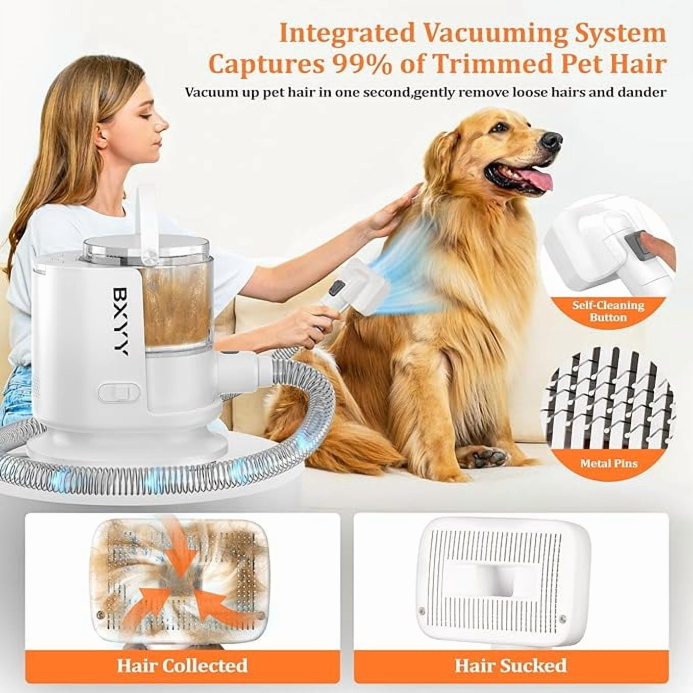 5-in-1 Pet Grooming Vacuum Kit for Dogs and Cats, 13kPa Suction, Low-Noise Hair Clipper, 2.5L Dust Cup, Shedding Brush, Home Pet Hair Cleaner