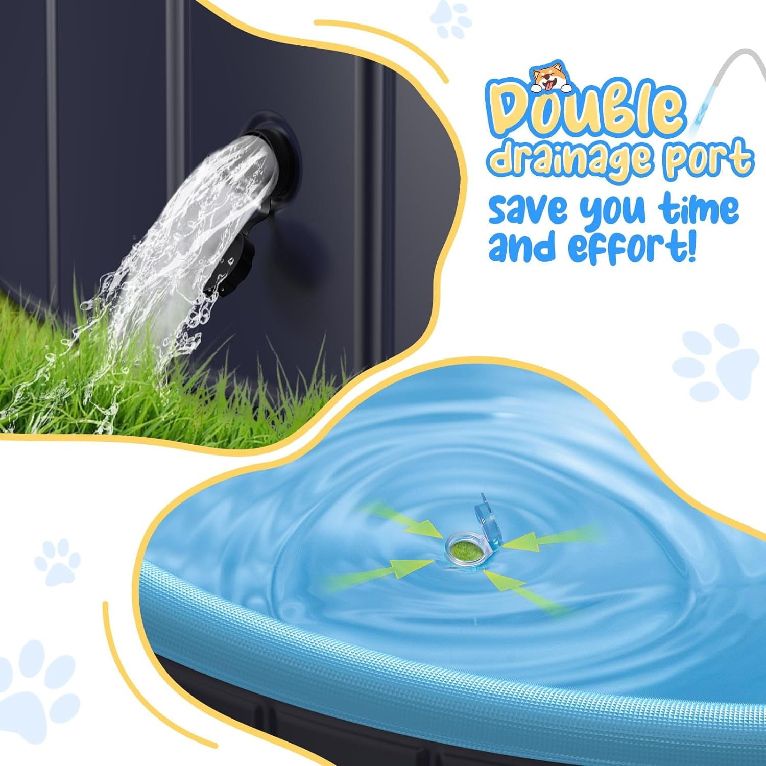 Dog Pool for Large Dogs, 63" Foldable Pet Wading Pool with Splash Sprinkler, Outdoor Summer Bathtub Heavy Duty for Puppy, Doggie, Duck -Blue -63 x 12 Inches