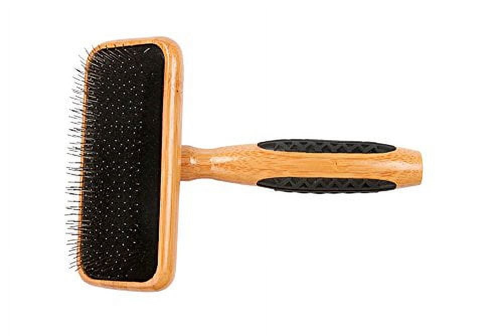 Bass Brushes Medium Slicker Style Pet Brush with Bamboo Wood Handle and Rubber