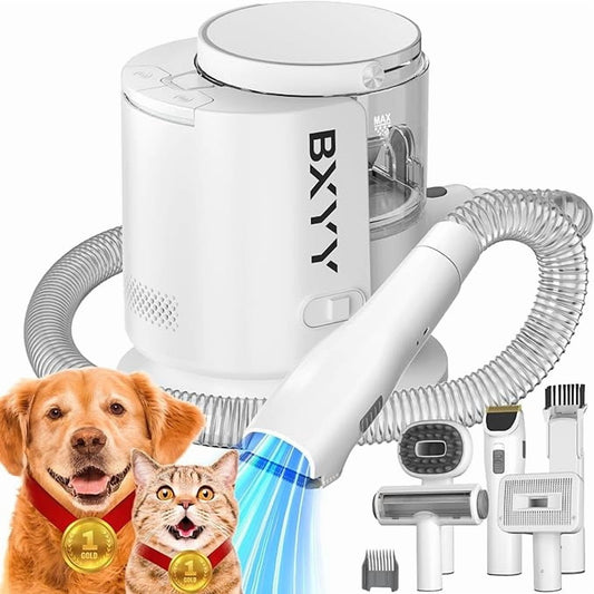 5-in-1 Pet Grooming Vacuum Kit for Dogs and Cats, 13kPa Suction, Low-Noise Hair Clipper, 2.5L Dust Cup, Shedding Brush, Home Pet Hair Cleaner