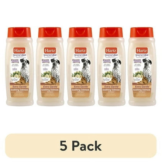 (5 pack) Hartz Groomer's Best Extra Gentle Soothing Oatmeal Shampoo for Dogs with Chamomile Essential Oil, Buttermilk Scent, 18 fl oz