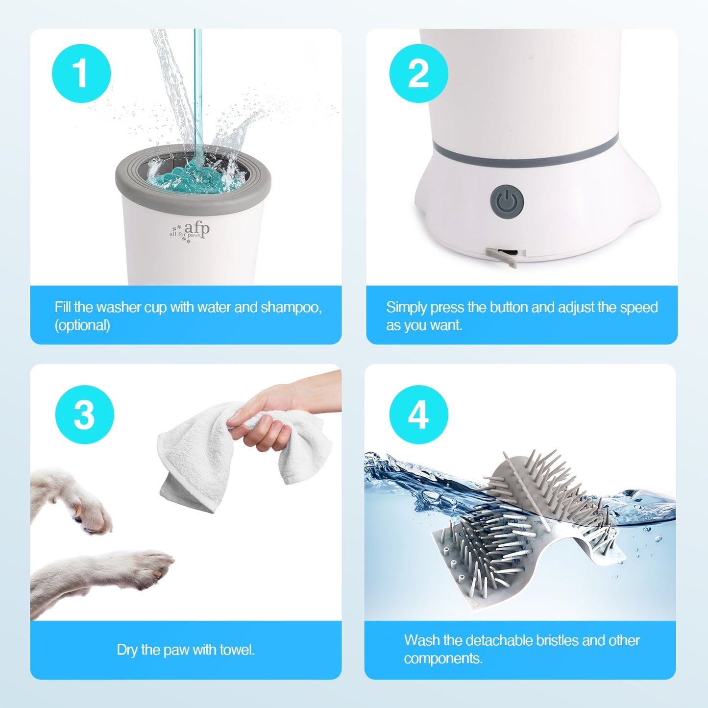 All For Paws Automatic Dog Paw Washer Cup for Small to Medium-Sized Dogs, USB Rechargeable Dog Claw Cleaner