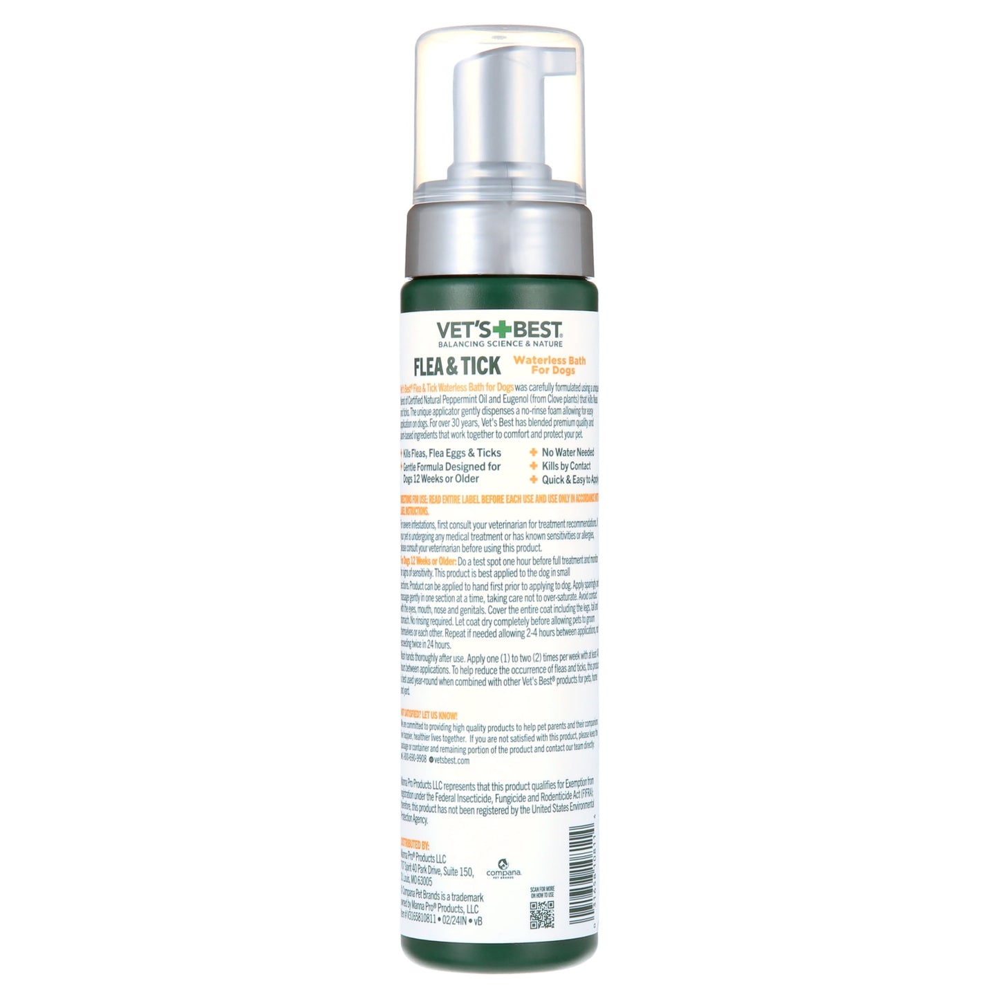 Vet's Best Flea & Tick Waterless Bath Foam for Dogs - Peppermint Scented - 8 oz.