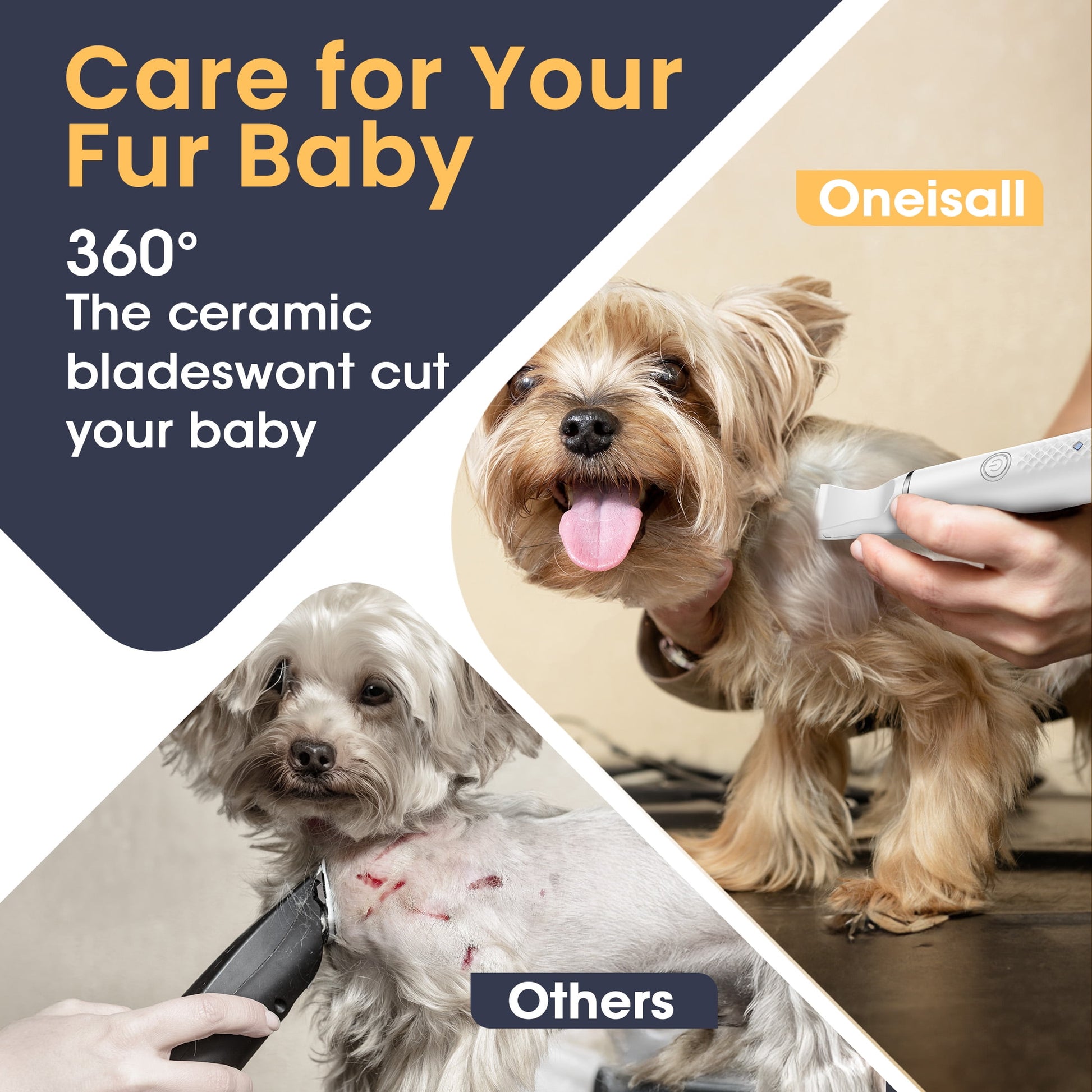 Oneisall N10 Dog Paw Trimmer/2 Speed Paw Trimmer for Dogs, Quiet Dog Clippers for Grooming, White