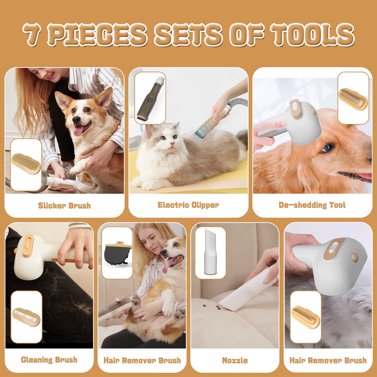 CATLK Pro Large Capacity 7-in-1 Pet Grooming Vacuum for Dogs, Cats