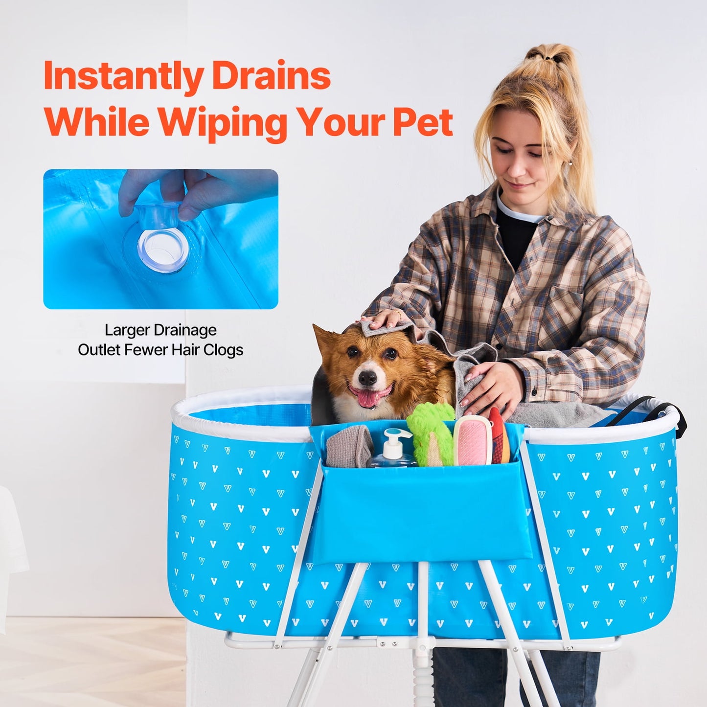 KFFKFF Compact Pet Bathing Tub, Convenient & Collapsible Canine Shower Station with Efficient Drainage System, Suitable for Cleaning & Primping Small to Medium Sized Dogs and Cats