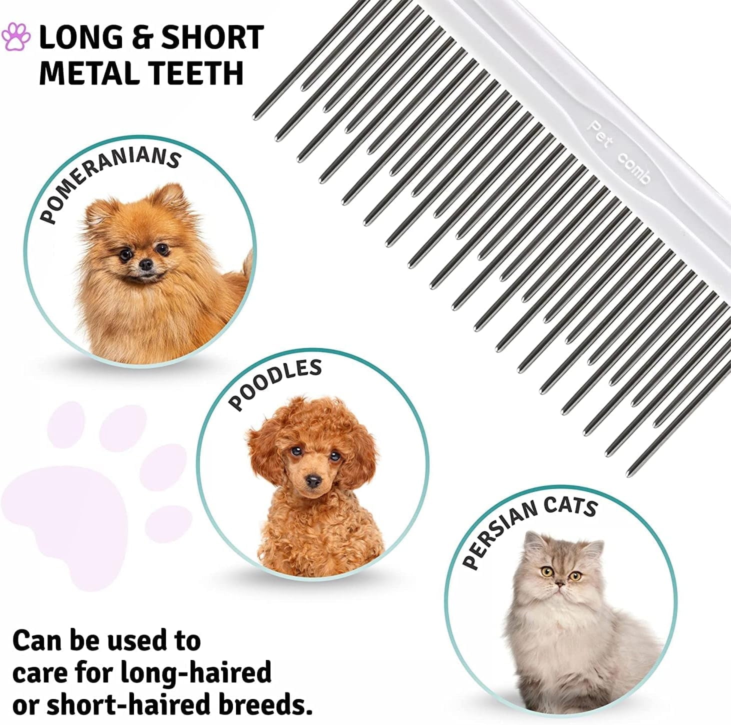 Poodle Pet 2-in-1 Stainless Steel Detangler Comb Cat & Dog Grooming Brush Groomer, Fleas Tool