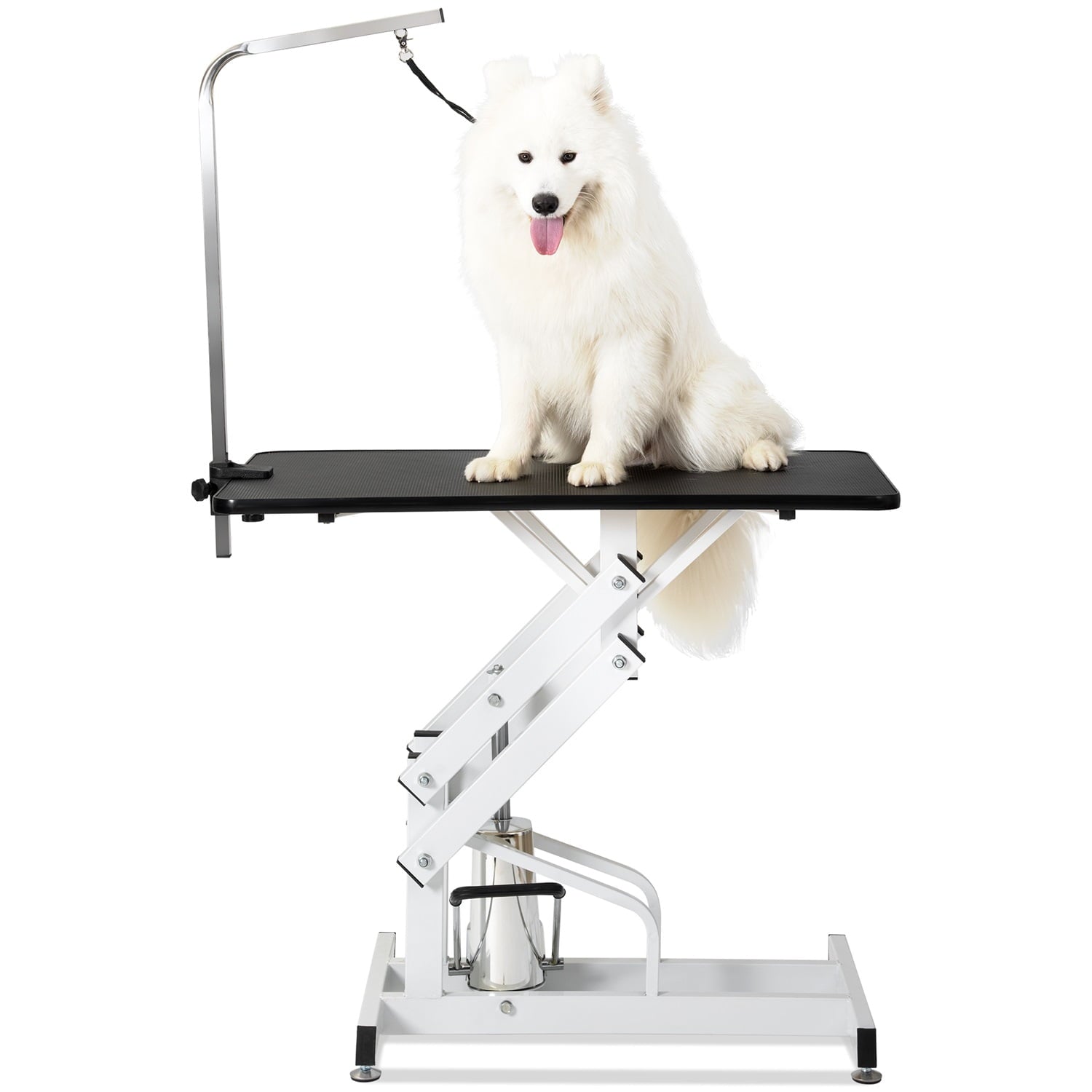 Pefilos 44" Hydraulic Pet Grooming Table for Large Dogs Professional Heavy Duty Adjustable Height - Portable Trimming Table Drying Table w/Arm/Noose, Black