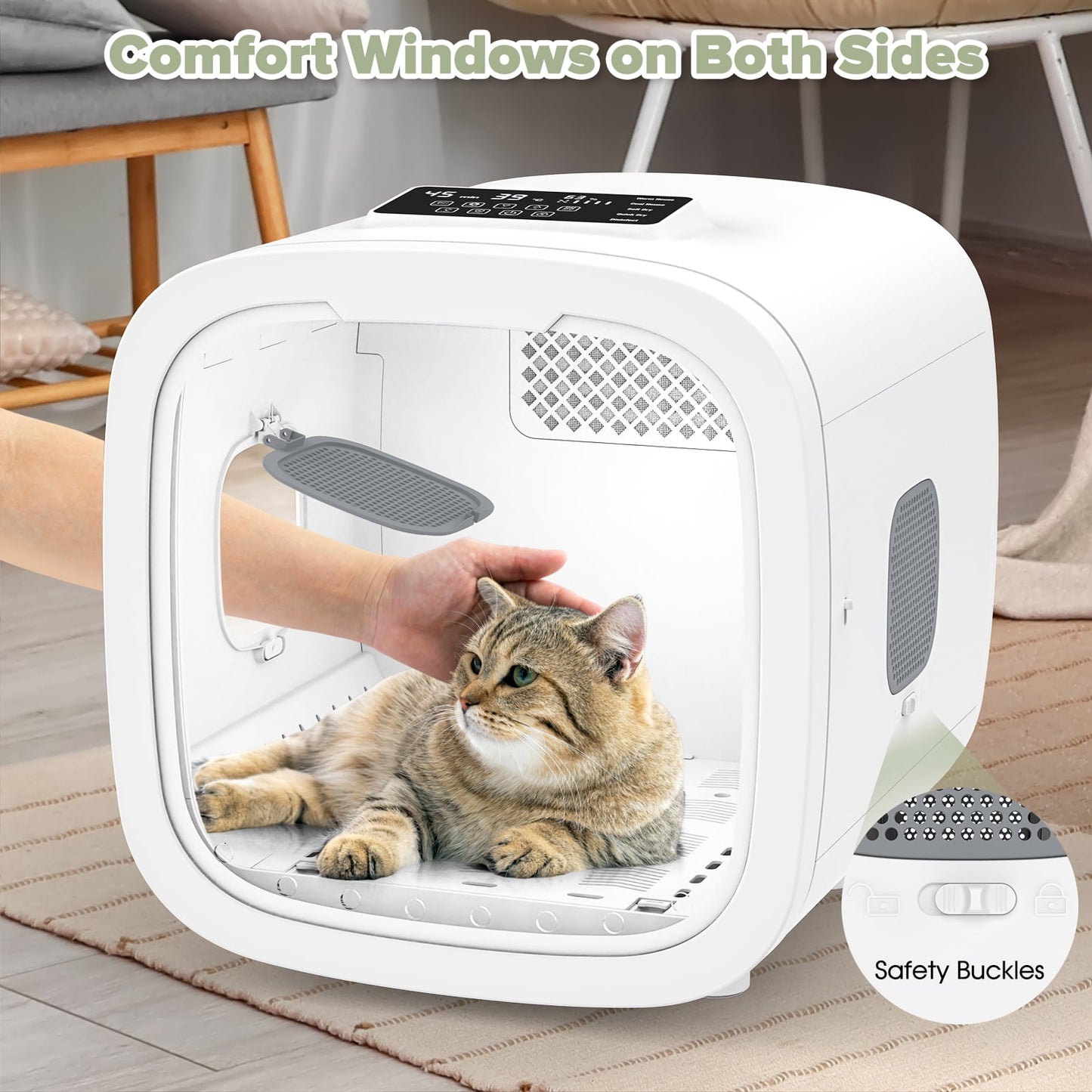 ADVWIN 52L Automatic Pet Dryer Box for Cats & Small Dogs for Pet Grooming, Adjustable Speed & Temperature, Timer, Light, Quiet, White