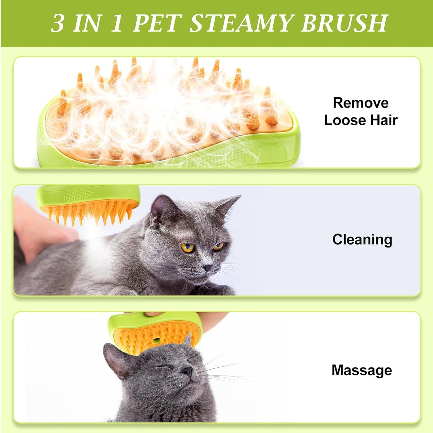 Steamy Cat Brush - 3 in1 Cat Steam Brush, 2024 Best Cat Steamy Brush, Rechargeable Cat Slicker Brush With Liquid Inlet, Eliminate Flying Hair and Tangled Hair, Cat Gift for Christmas (Green)