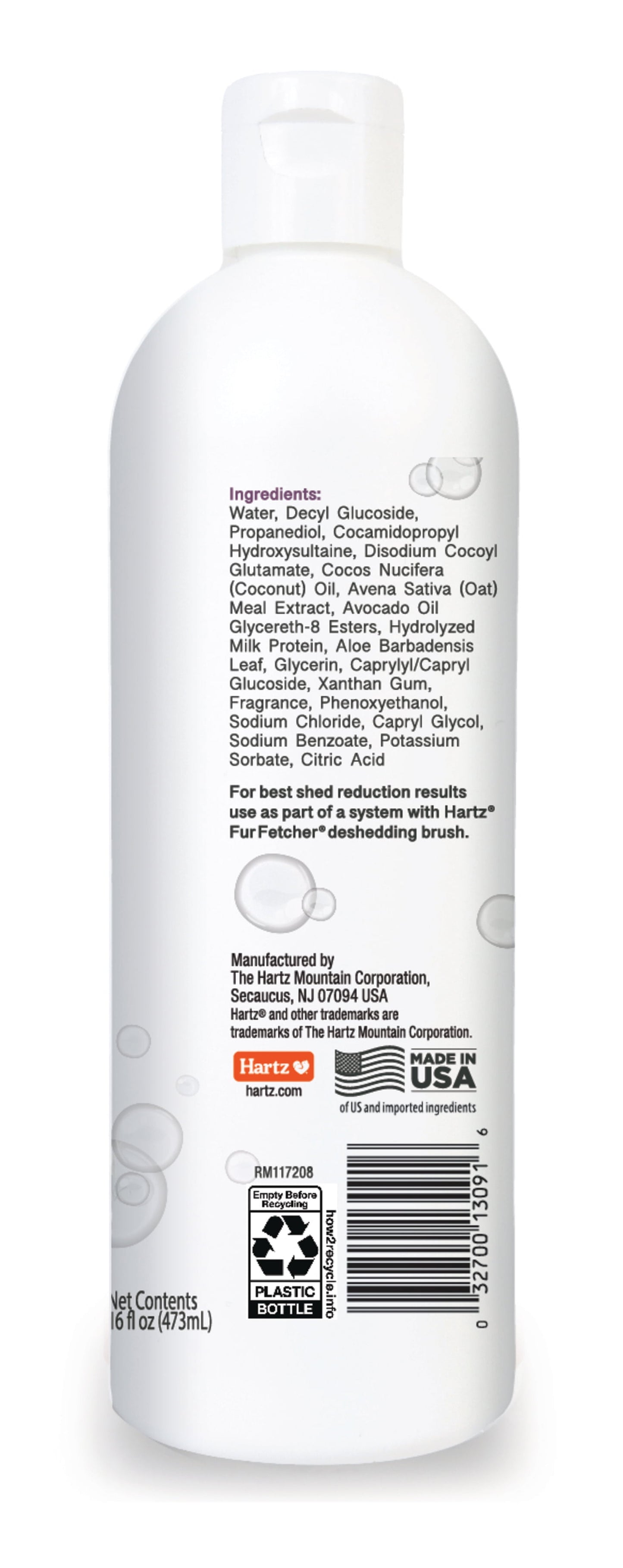 Hartz True Coat Thick Dog Fur Shampoo De-Sheds & Softens Hair with Oat Milk, Coconut Oil & Aloe, 16 oz