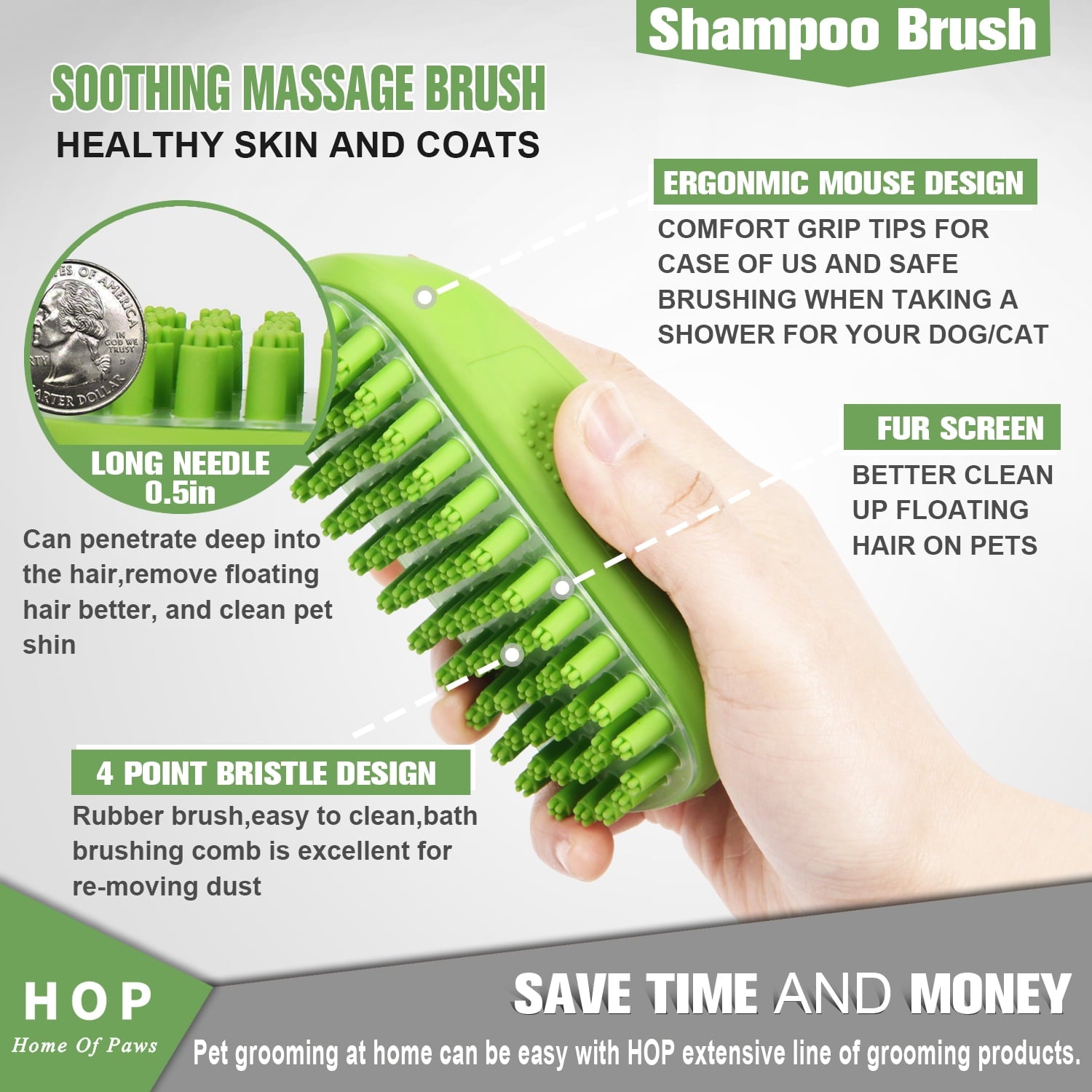 Dog Brush Bath Histotree Soothing Massage Rubber Bristles Curry Comb for Dogs & Cats Washing