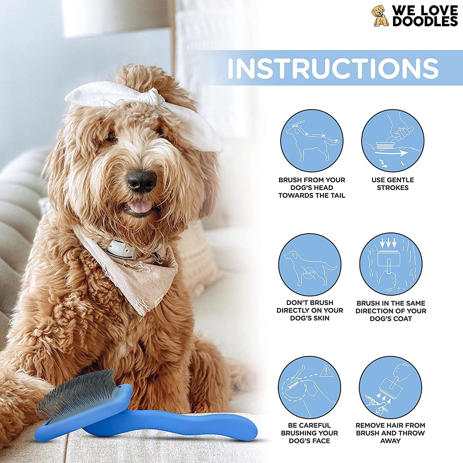 We Love Doodles Dog Slicker Brush, Dog Doodle Brush for Grooming Pet Hair Dog Brush, Poodle & Goldendoodle Brush for Dogs (Large)
