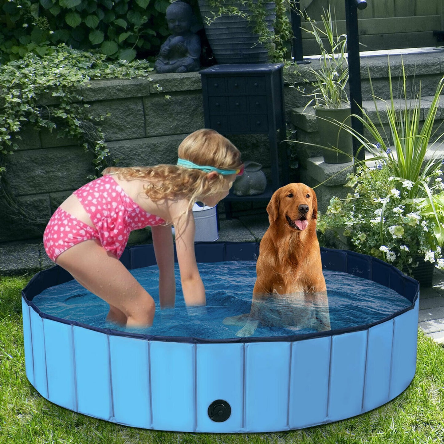 Gymax 55'' Foldable Dog Pet Pool Kiddie Bathing Tub Indoor Outdoor Portable Leakproof
